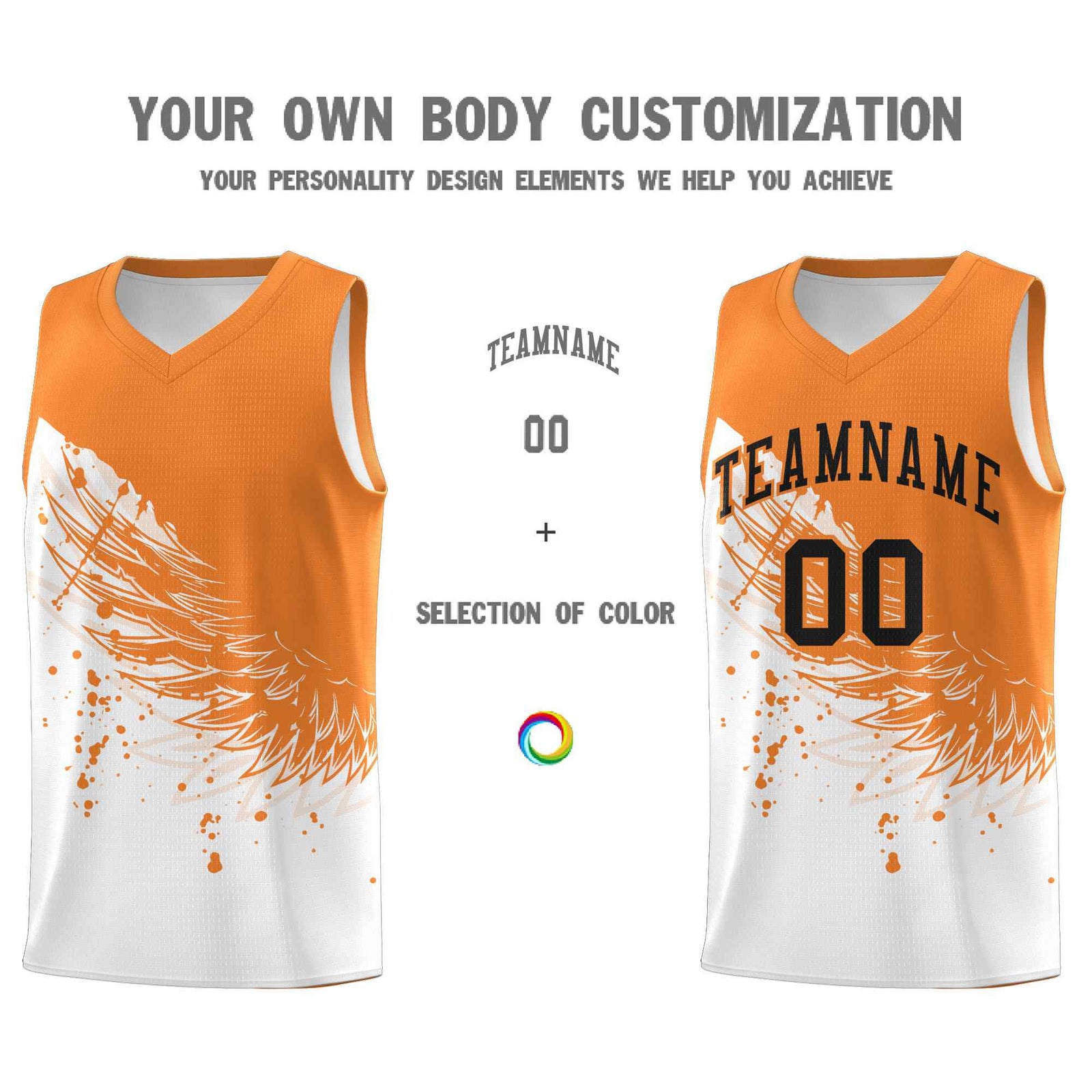 Custom White Gold Orange Wing Pattern Sports Uniform Basketball Jersey