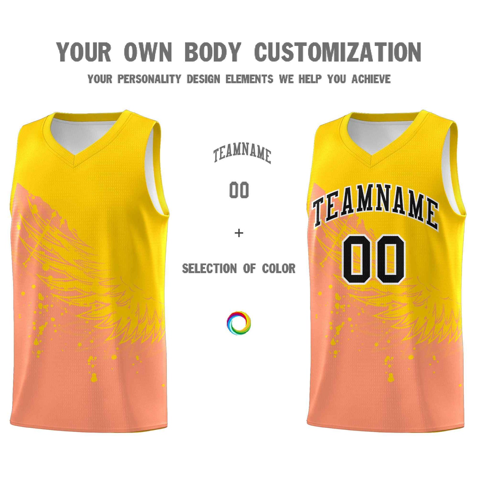 Custom Light Orange Gold Wing Pattern Sports Uniform Basketball Jersey