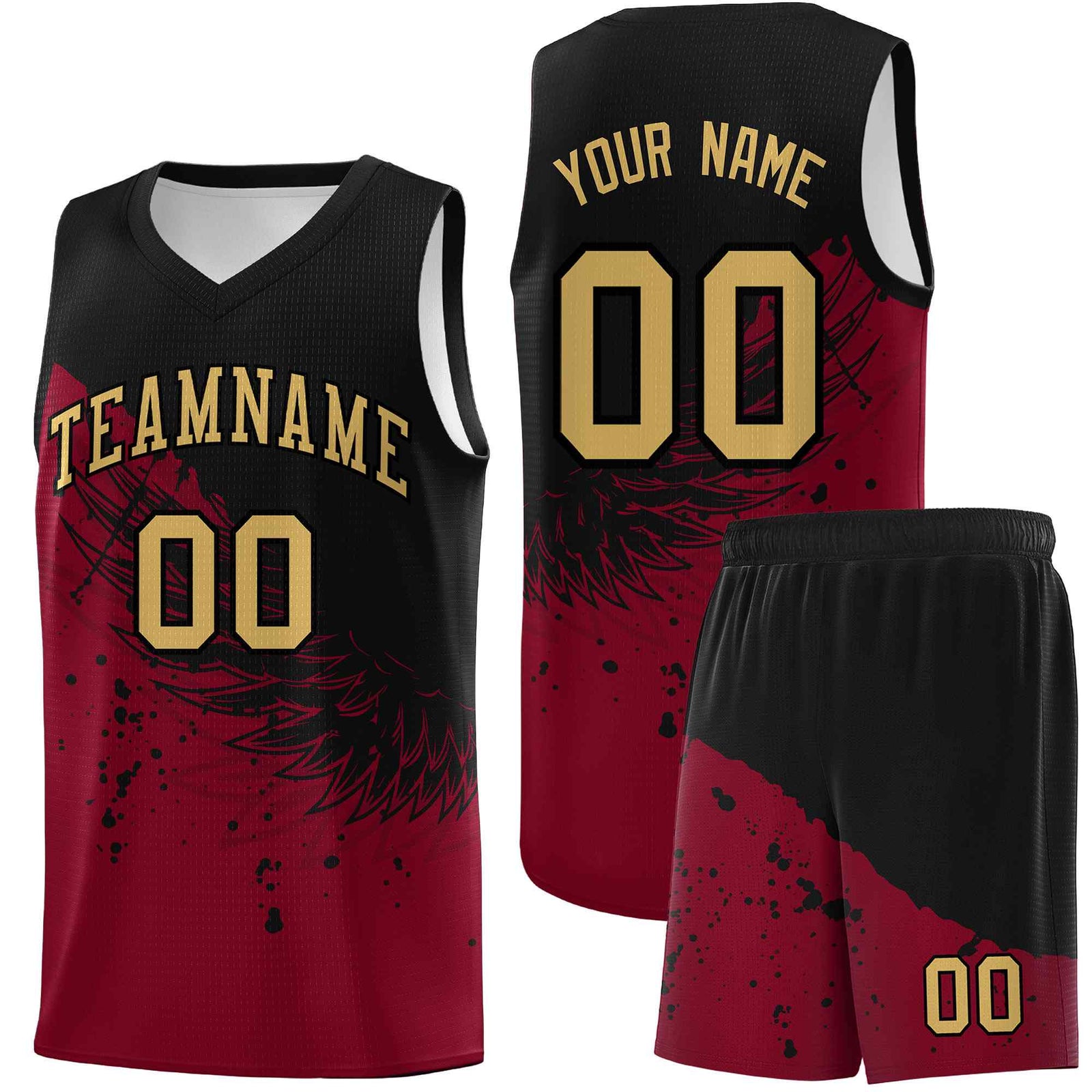 Custom Crimson Black Wing Pattern Sports Uniform Basketball Jersey