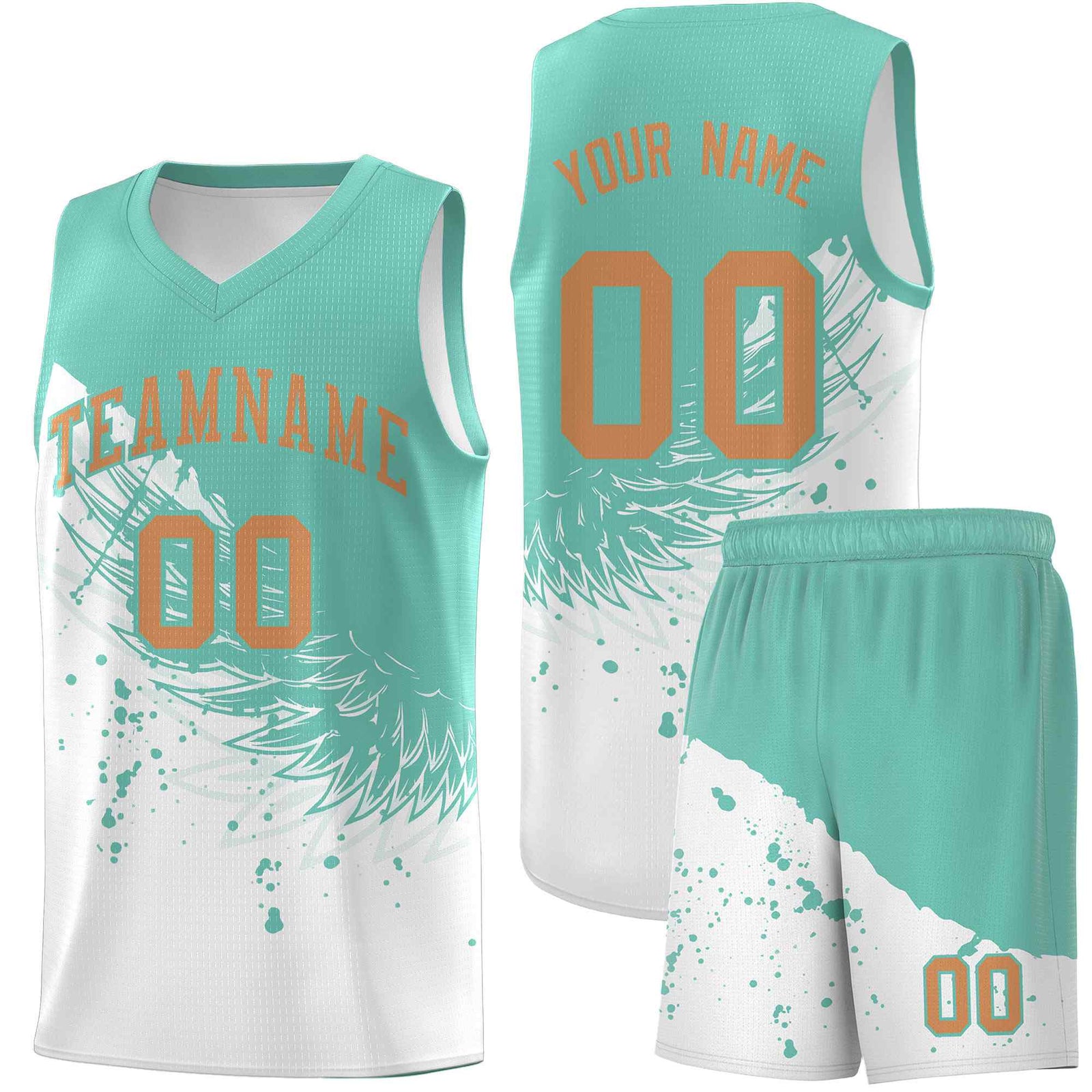Custom White Bright Green Wing Pattern Sports Uniform Basketball Jersey