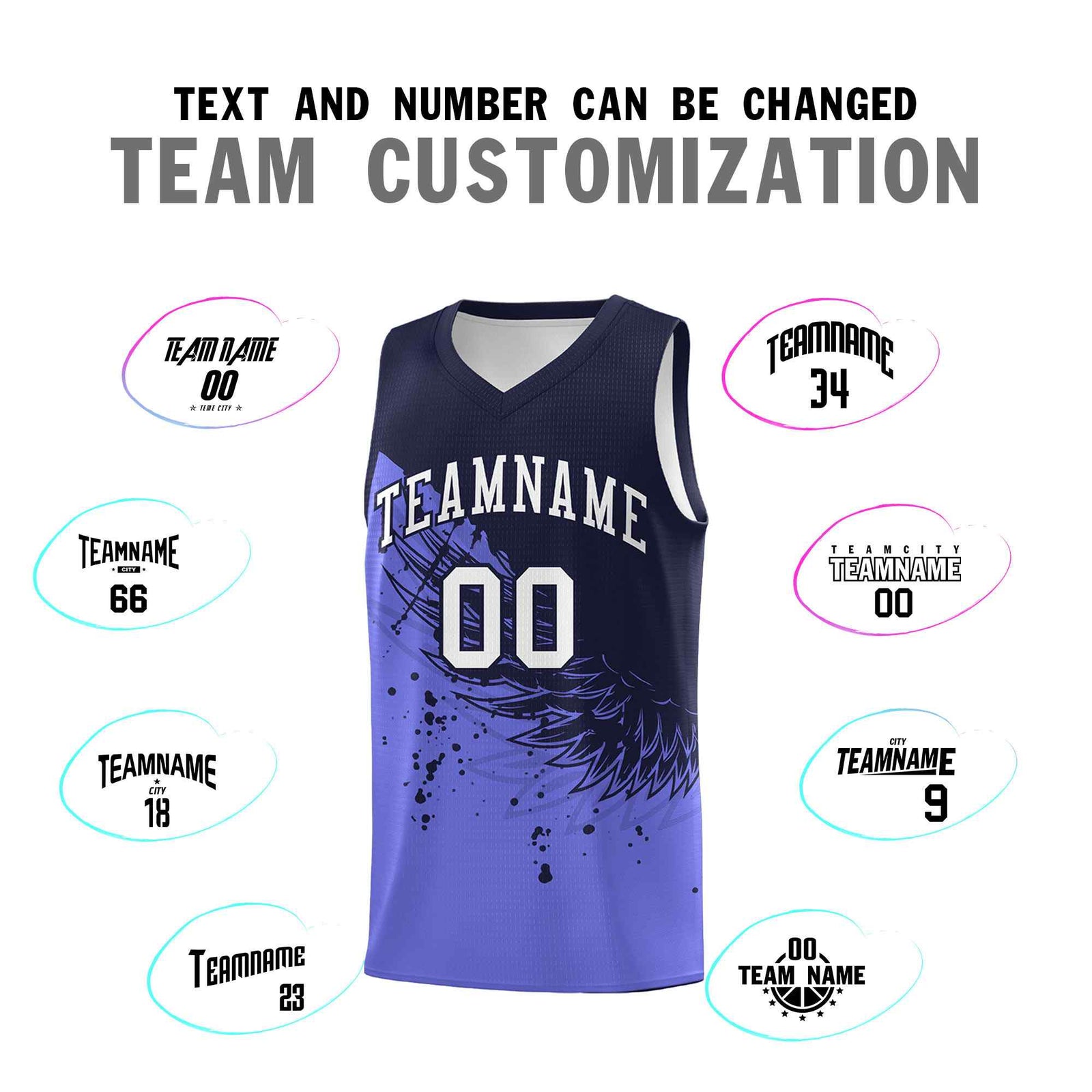 Custom Purple Navy Wing Pattern Sports Uniform Basketball Jersey