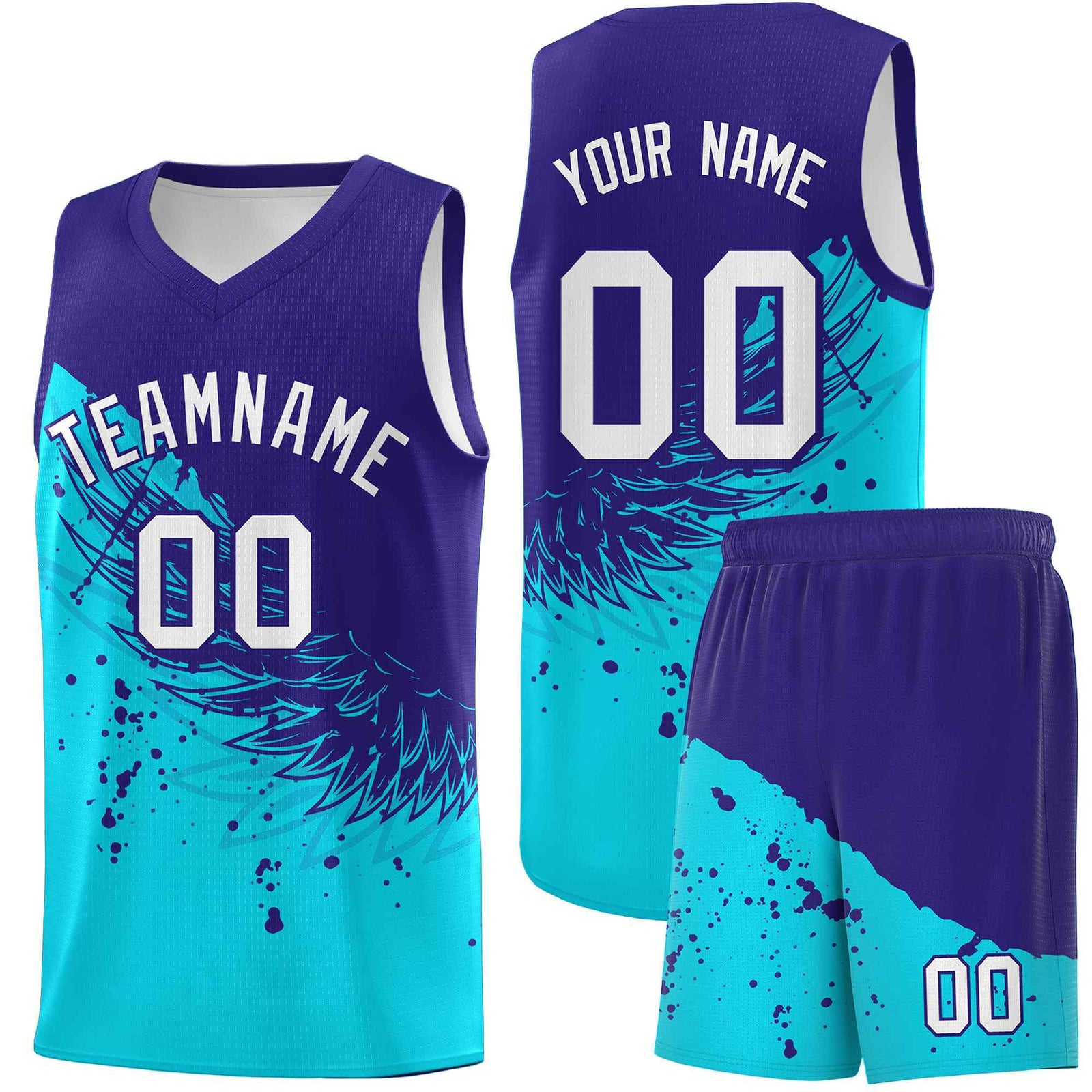 Custom Sky Blue Royal Wing Pattern Sports Uniform Basketball Jersey