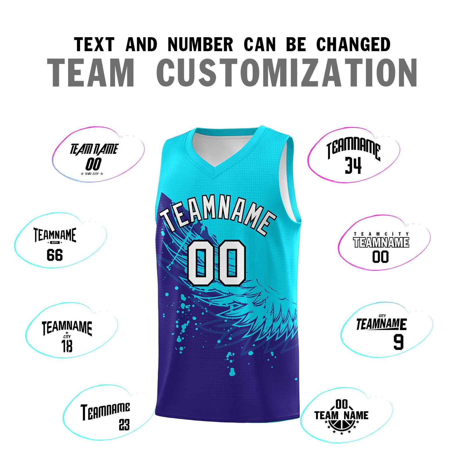 Custom Royal Sky Blue Wing Pattern Sports Uniform Basketball Jersey