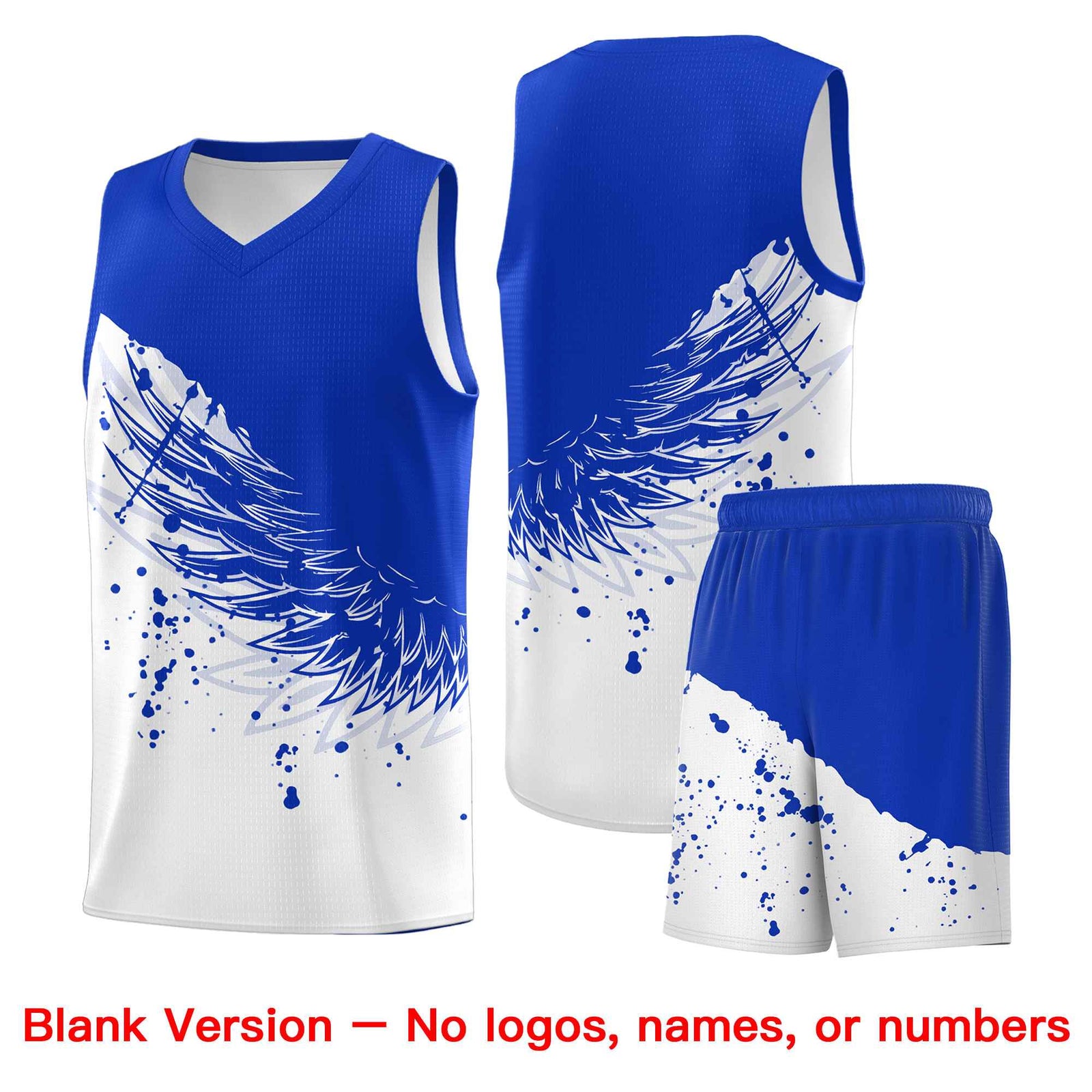 Custom White Royal Wing Pattern Sports Uniform Basketball Jersey