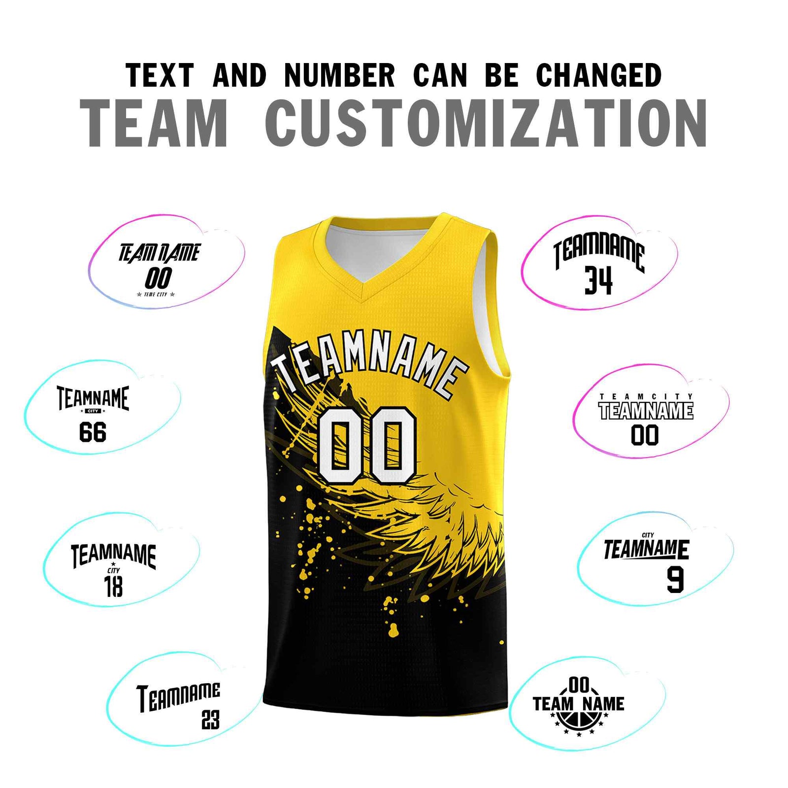Custom Black Gold Wing Pattern Sports Uniform Basketball Jersey