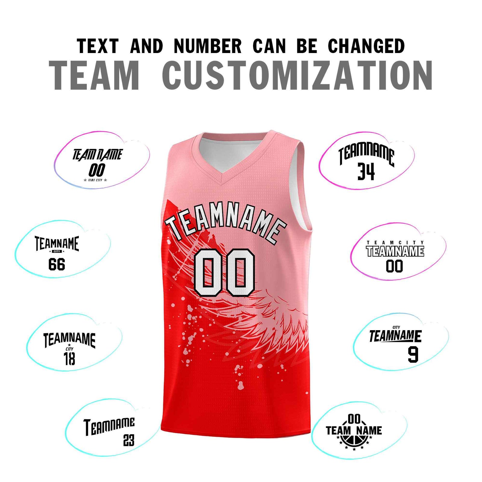Custom Light Red Light Pink Wing Pattern Sports Uniform Basketball Jersey