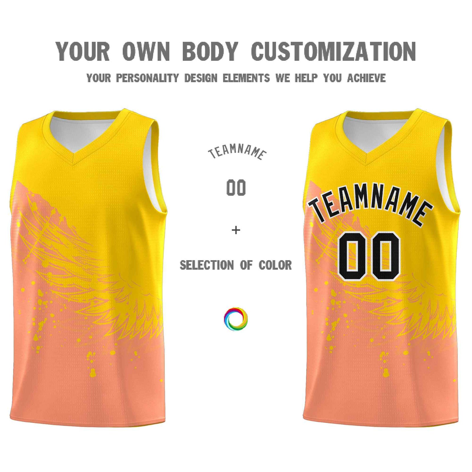 Custom Light Orange Gold Wing Pattern Sports Uniform Basketball Jersey