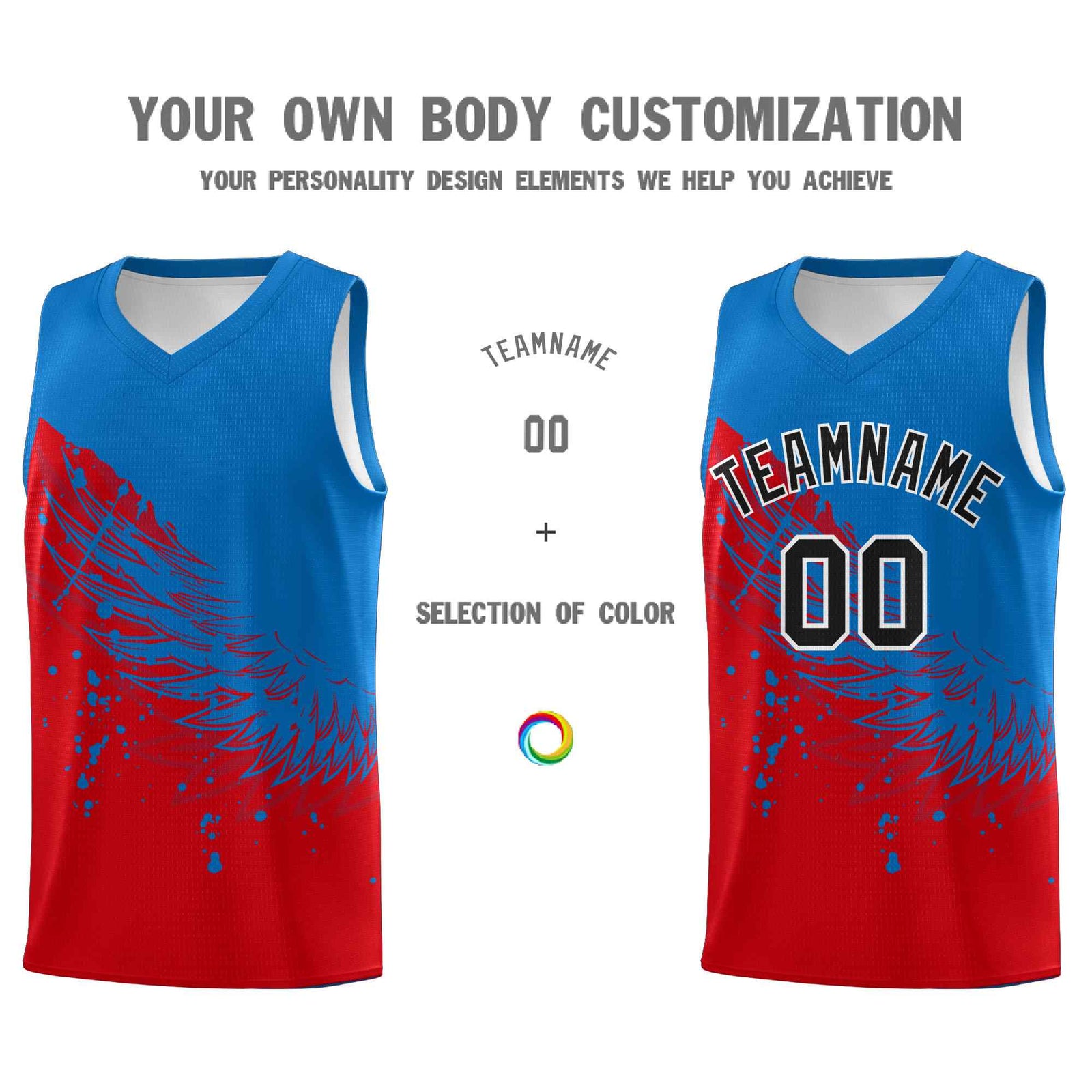 Custom Red Royal Wing Pattern Sports Uniform Basketball Jersey