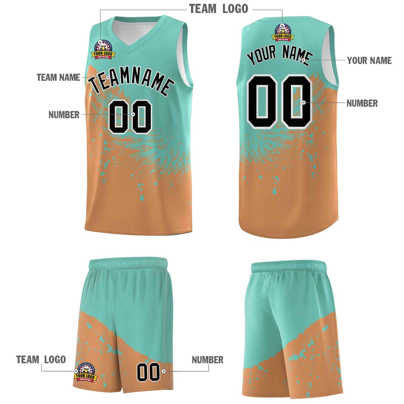 Custom Buckskin Brown Bright Green Wing Pattern Sports Uniform Basketball Jersey