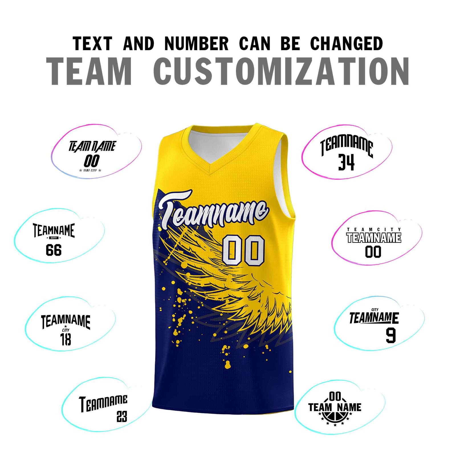 Custom Navy Gold Wing Pattern Sports Uniform Basketball Jersey