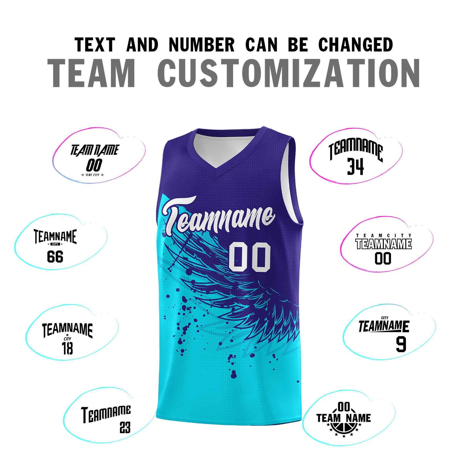 Custom Sky Blue Royal Wing Pattern Sports Uniform Basketball Jersey