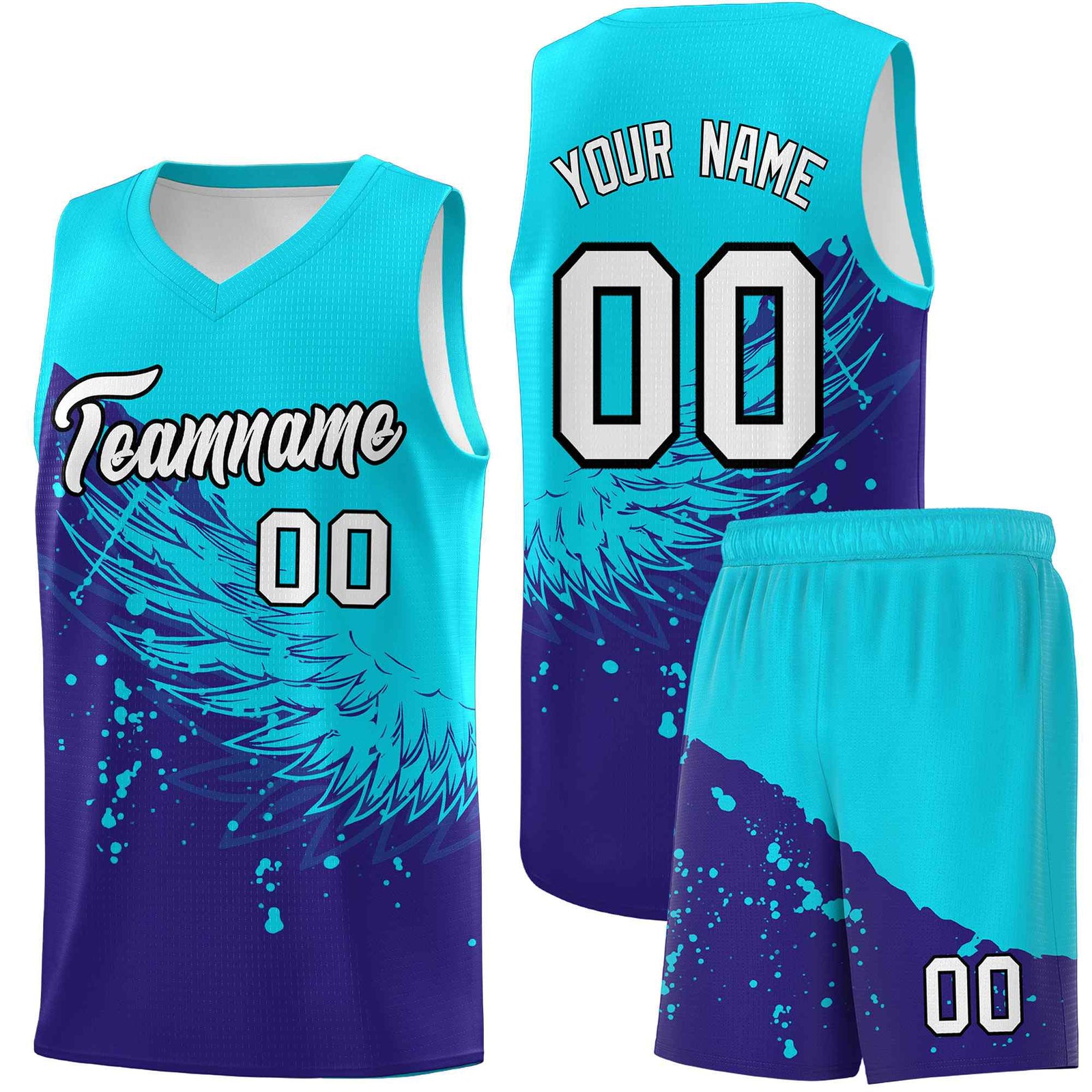 Custom Royal Sky Blue Wing Pattern Sports Uniform Basketball Jersey
