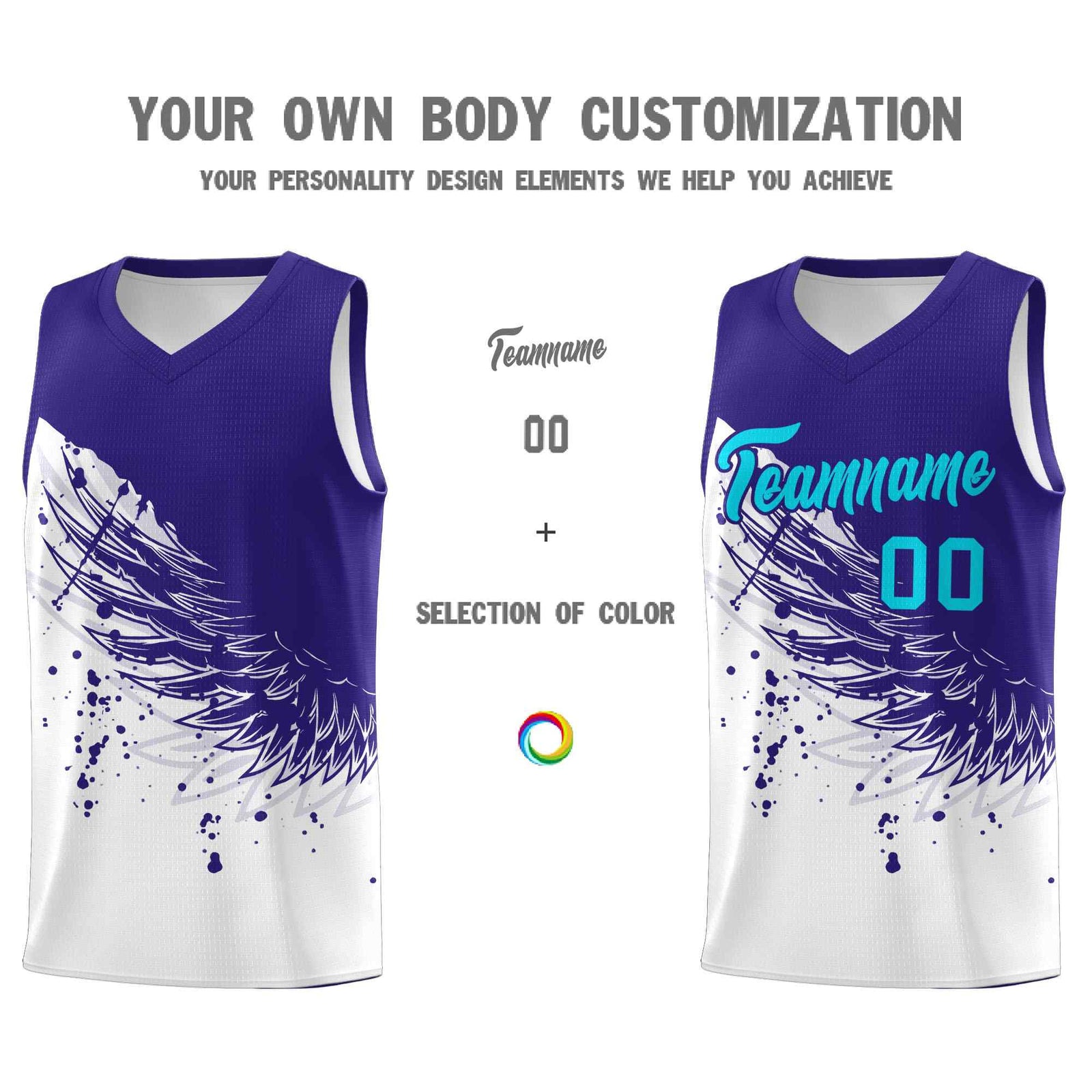 Custom White Royal Wing Pattern Sports Uniform Basketball Jersey