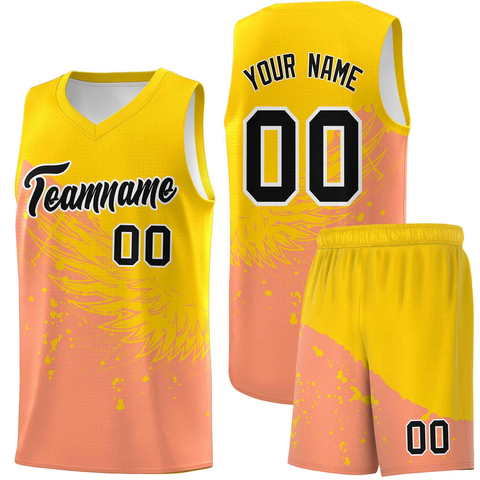 Custom Light Orange Gold Wing Pattern Sports Uniform Basketball Jersey
