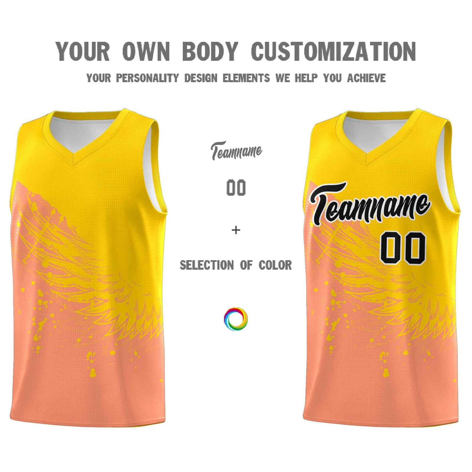 Custom Light Orange Gold Wing Pattern Sports Uniform Basketball Jersey