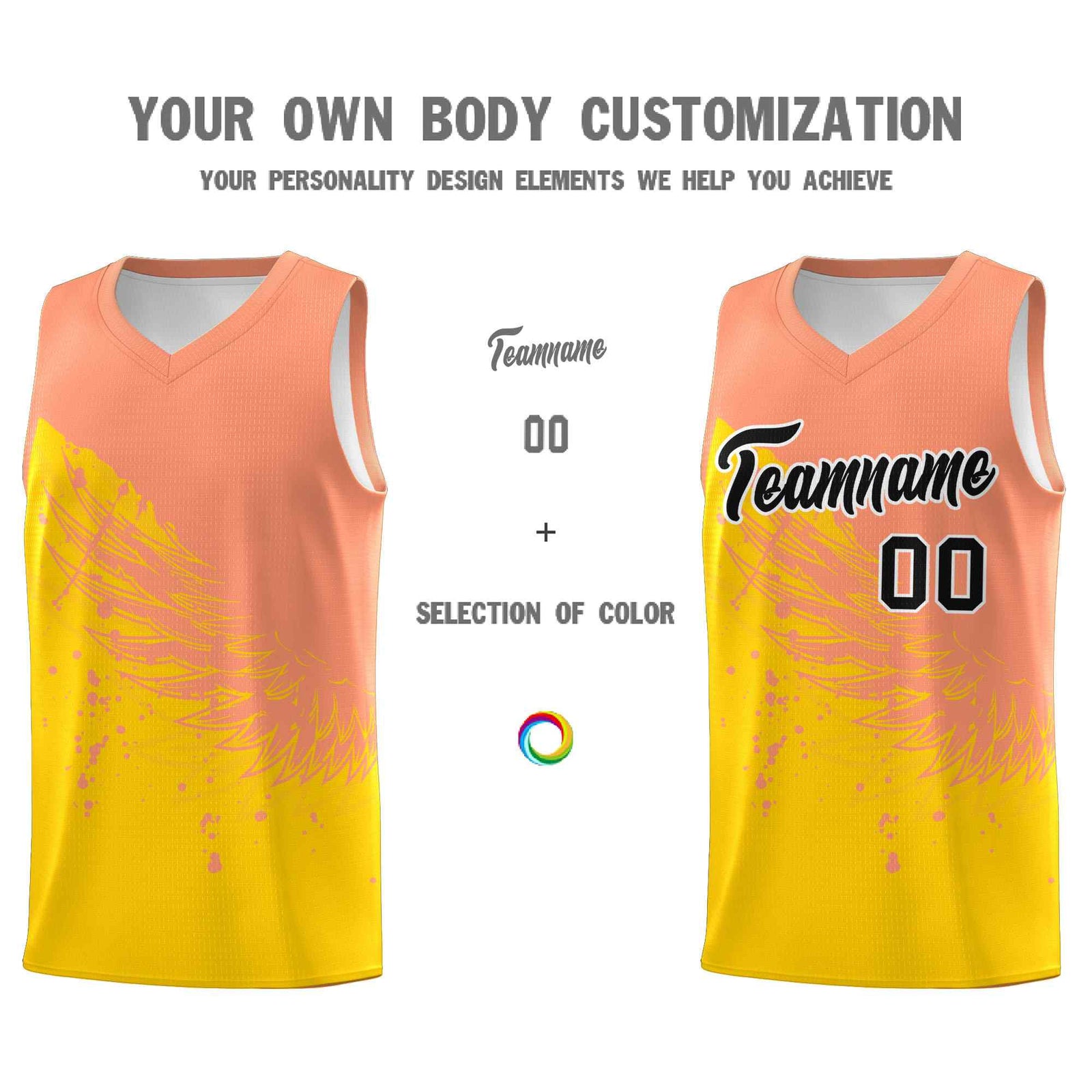 Custom Gold Light Orange Wing Pattern Sports Uniform Basketball Jersey