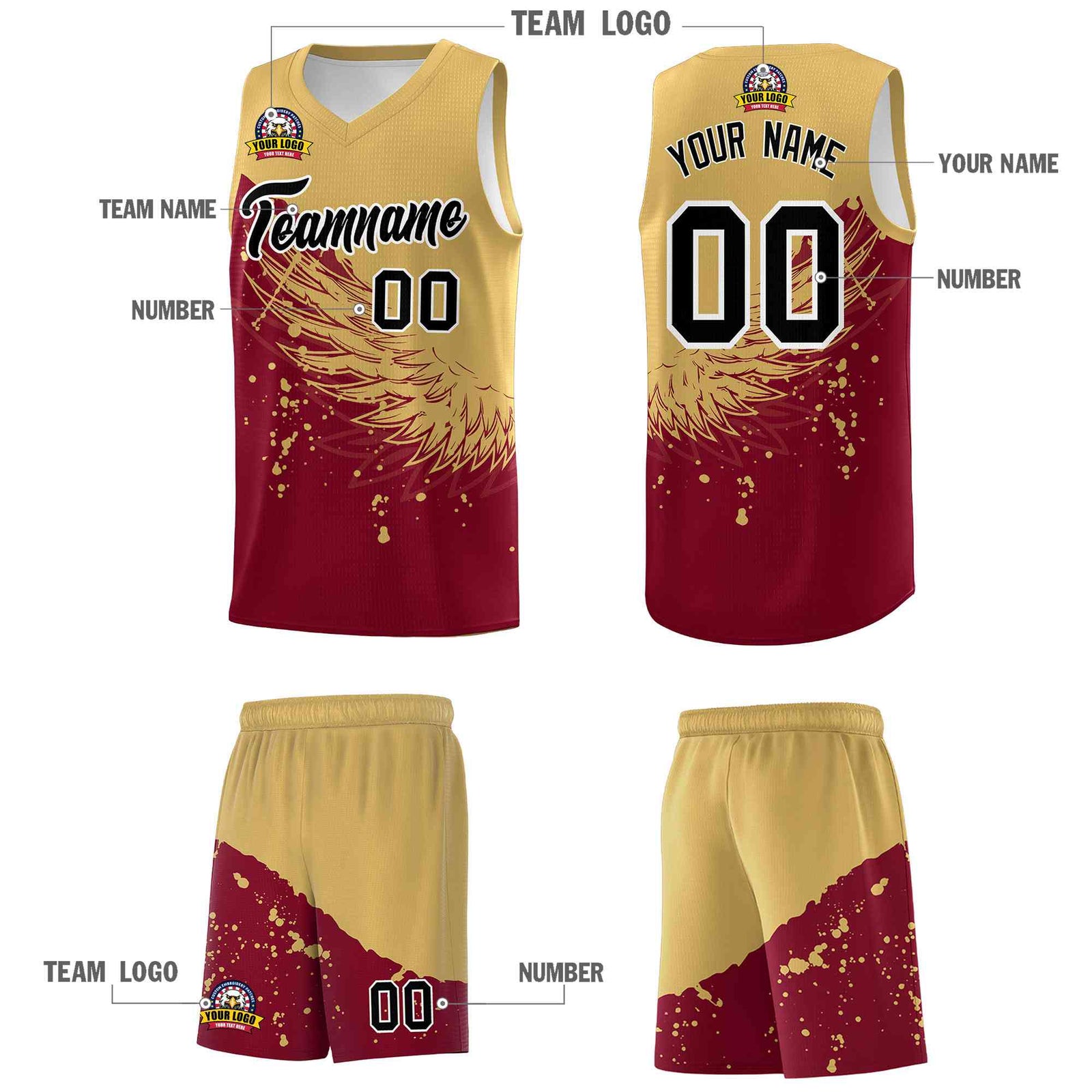Custom Crimson Old Gold Wing Pattern Sports Uniform Basketball Jersey