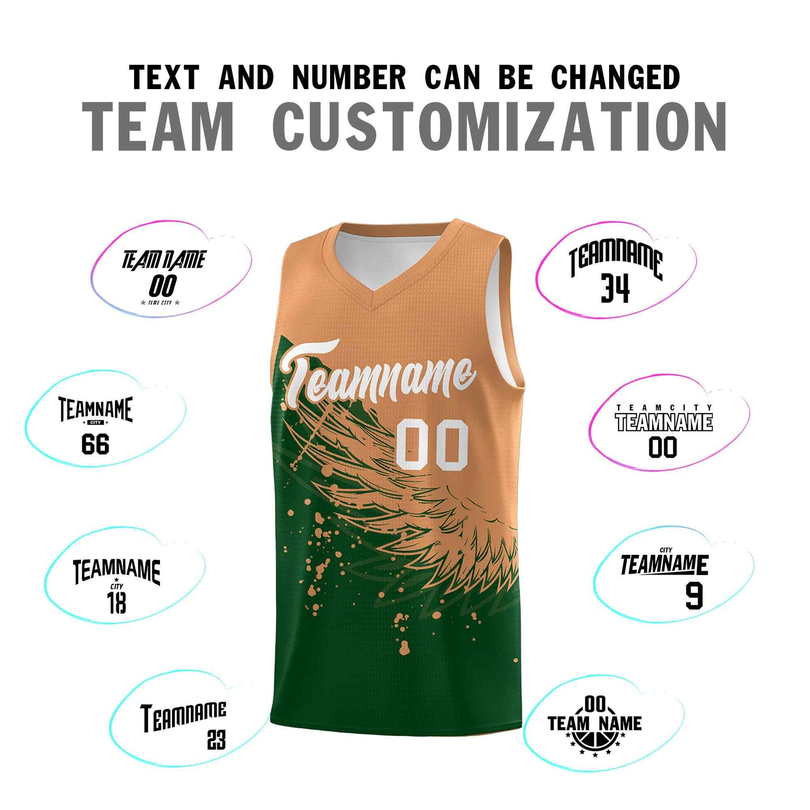 Custom Green Buckskin Brown Wing Pattern Sports Uniform Basketball Jersey