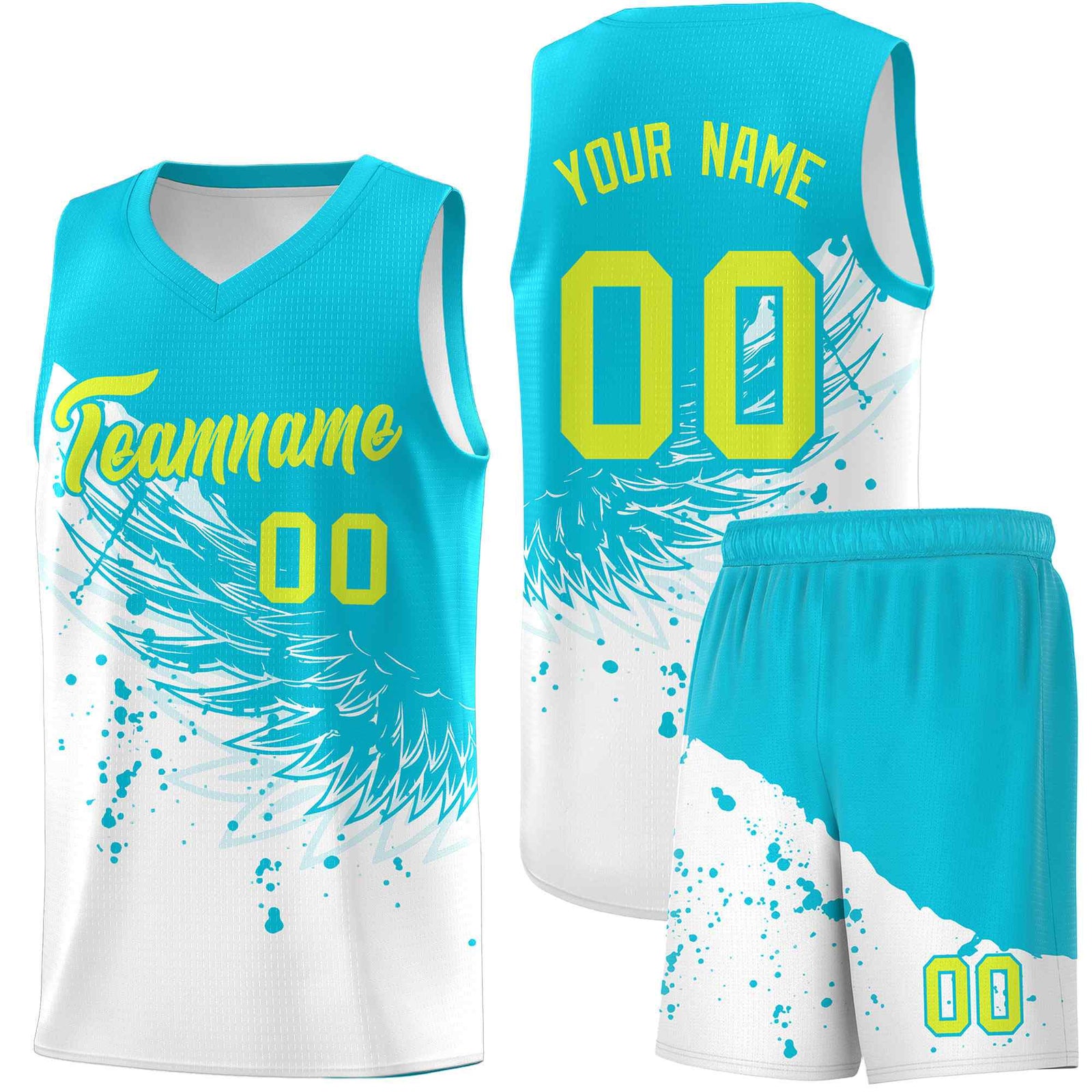 Custom White Sky Blue Wing Pattern Sports Uniform Basketball Jersey