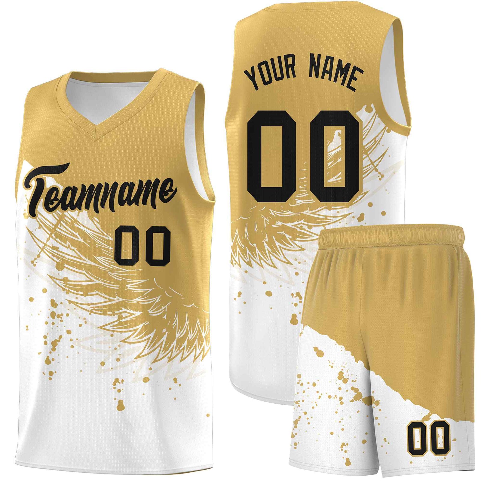 Custom White Old Gold Wing Pattern Sports Uniform Basketball Jersey