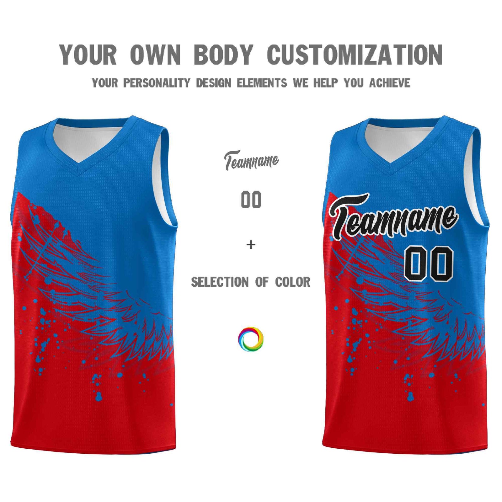 Custom Red Royal Wing Pattern Sports Uniform Basketball Jersey