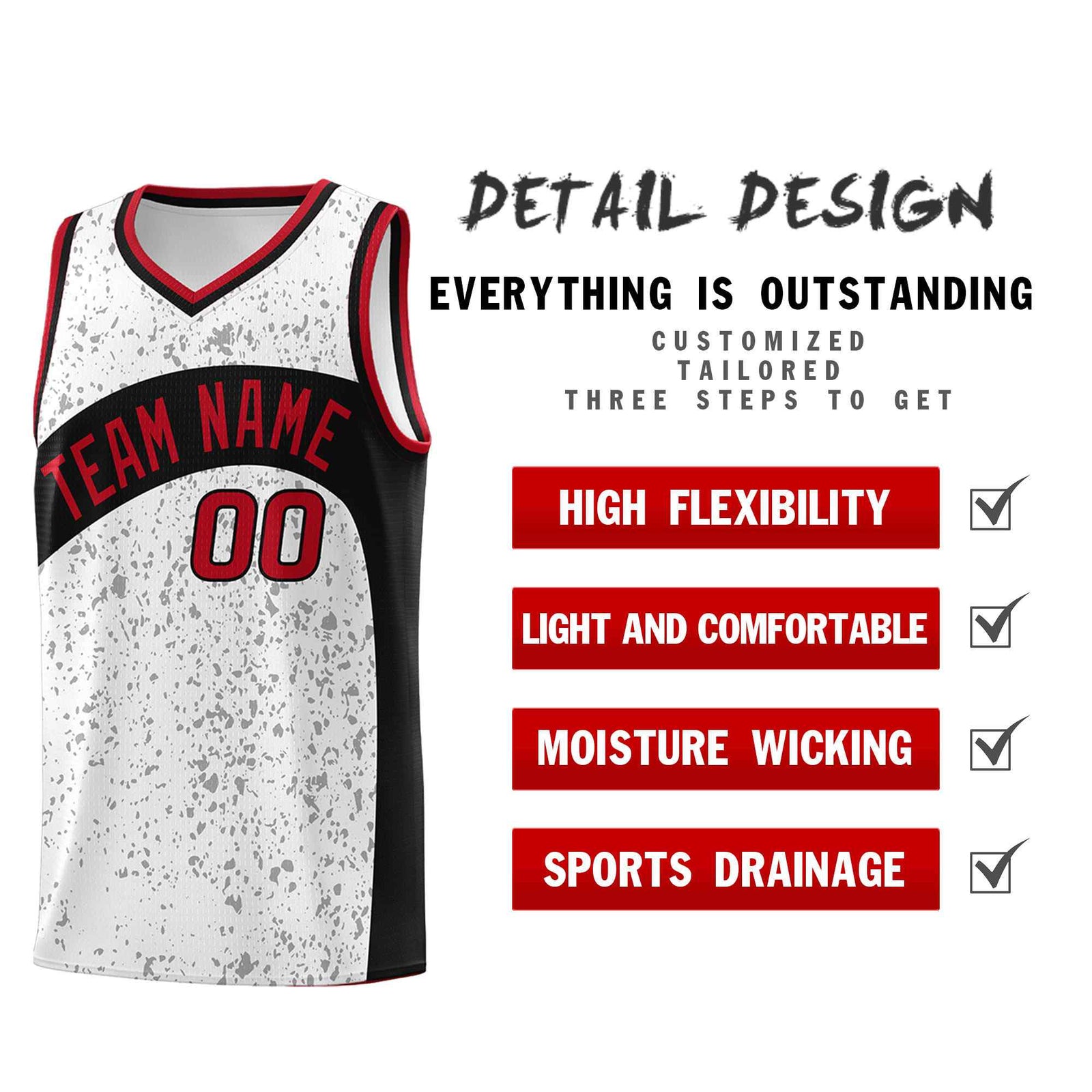 Custom White Black Dot Graffiti Pattern Irregular Team Names Sports Uniform Basketball Jersey| KXKSHOP