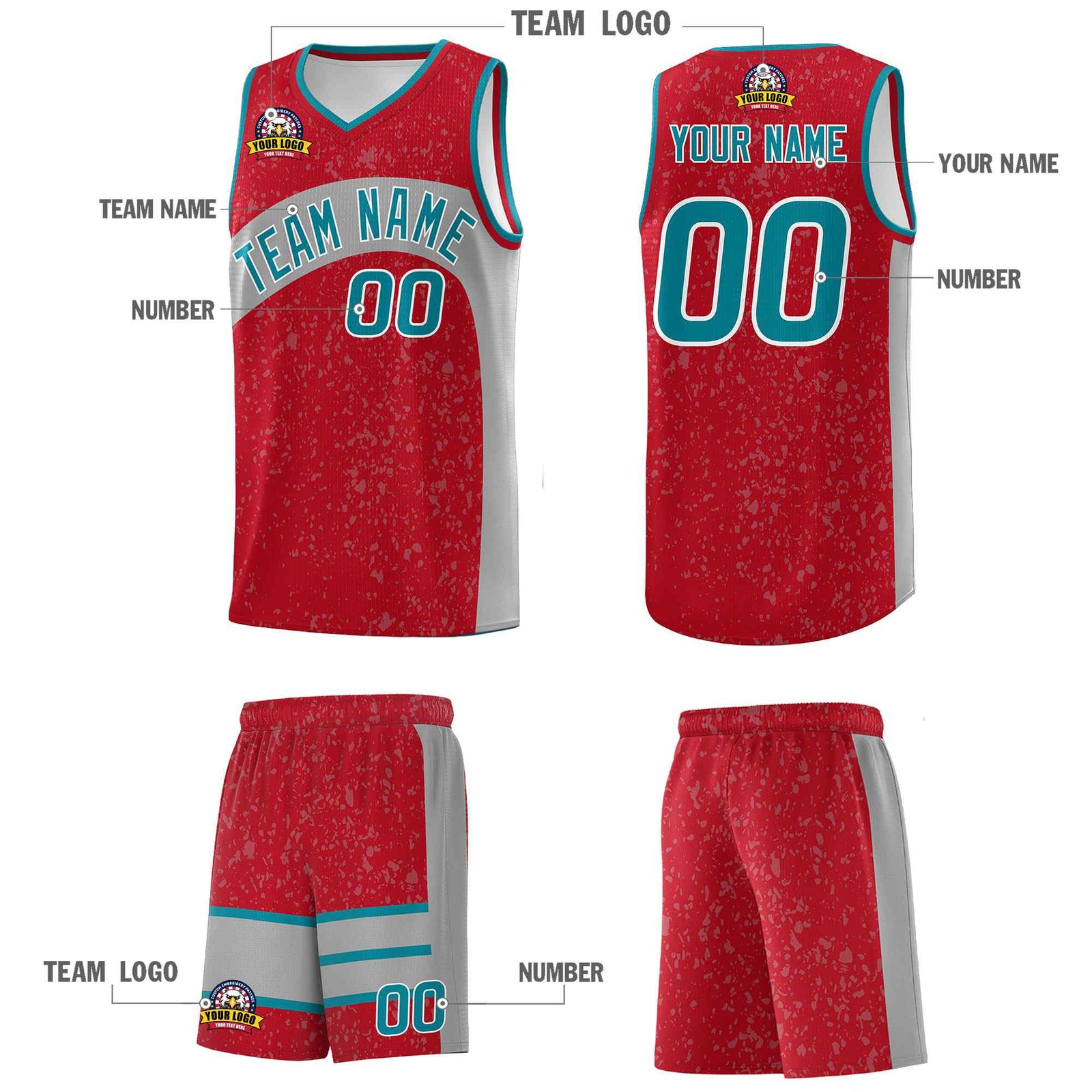 Custom Red Light Gray Dot Graffiti Pattern Irregular Team Names Sports Uniform Basketball Jersey