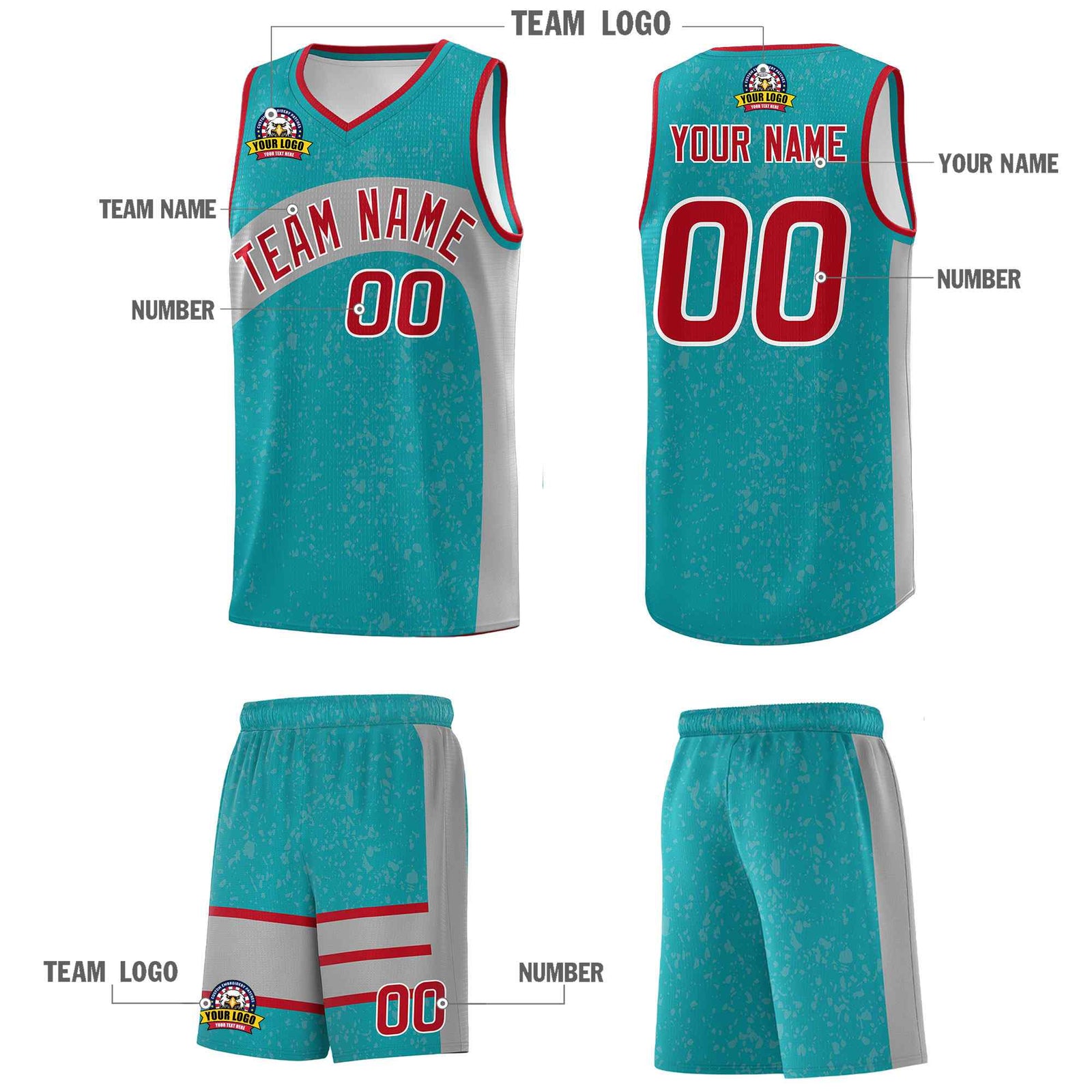 Custom Aqua Light Gray Dot Graffiti Pattern Irregular Team Names Sports Uniform Basketball Jersey