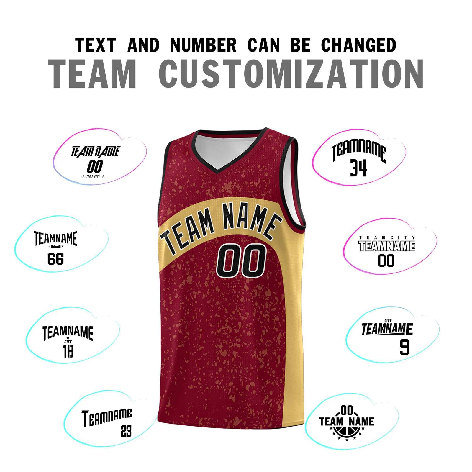 Custom Crimson Old Gold Dot Graffiti Pattern Irregular Team Names Sports Uniform Basketball Jersey