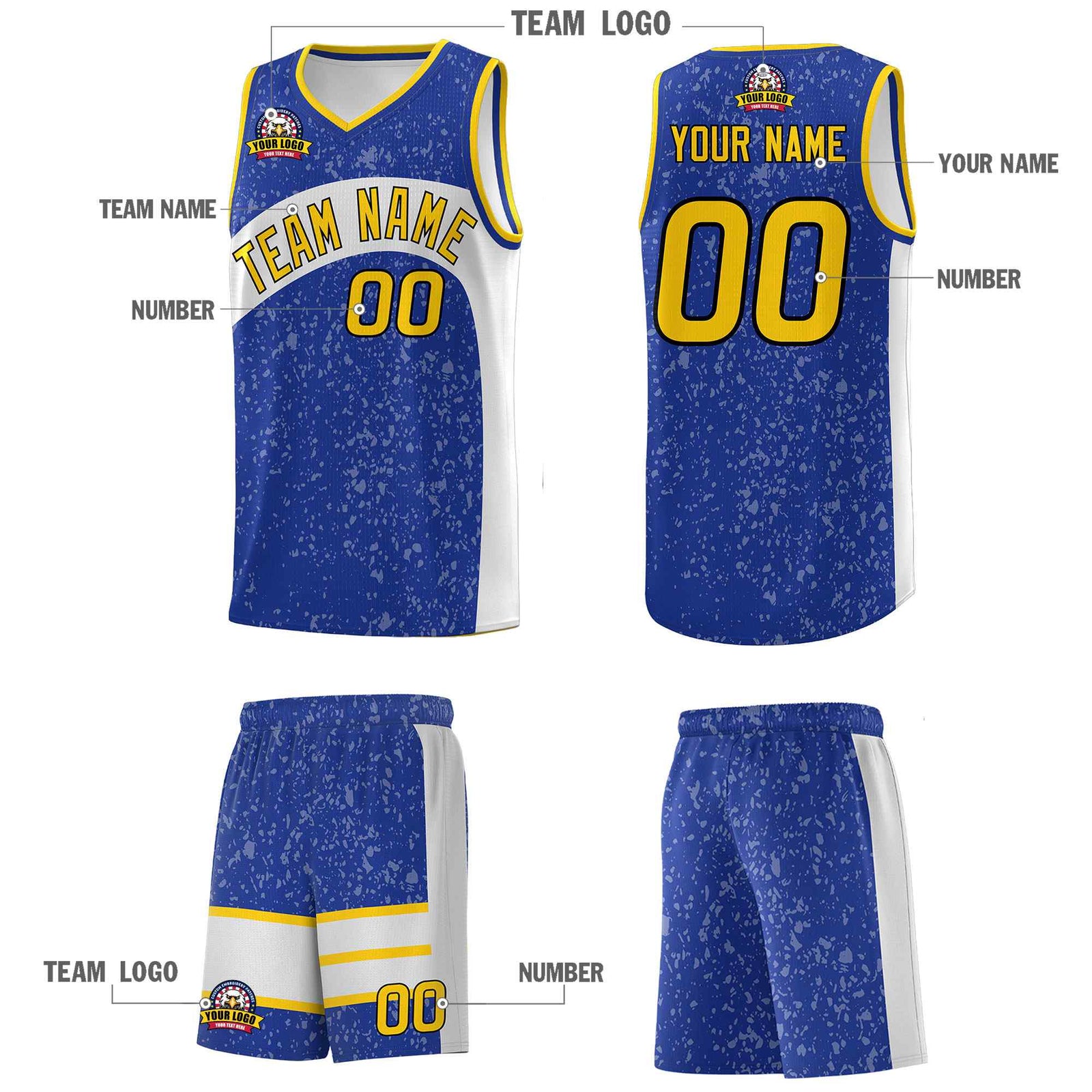 Custom Royal White Dot Graffiti Pattern Irregular Team Names Sports Uniform Basketball Jersey