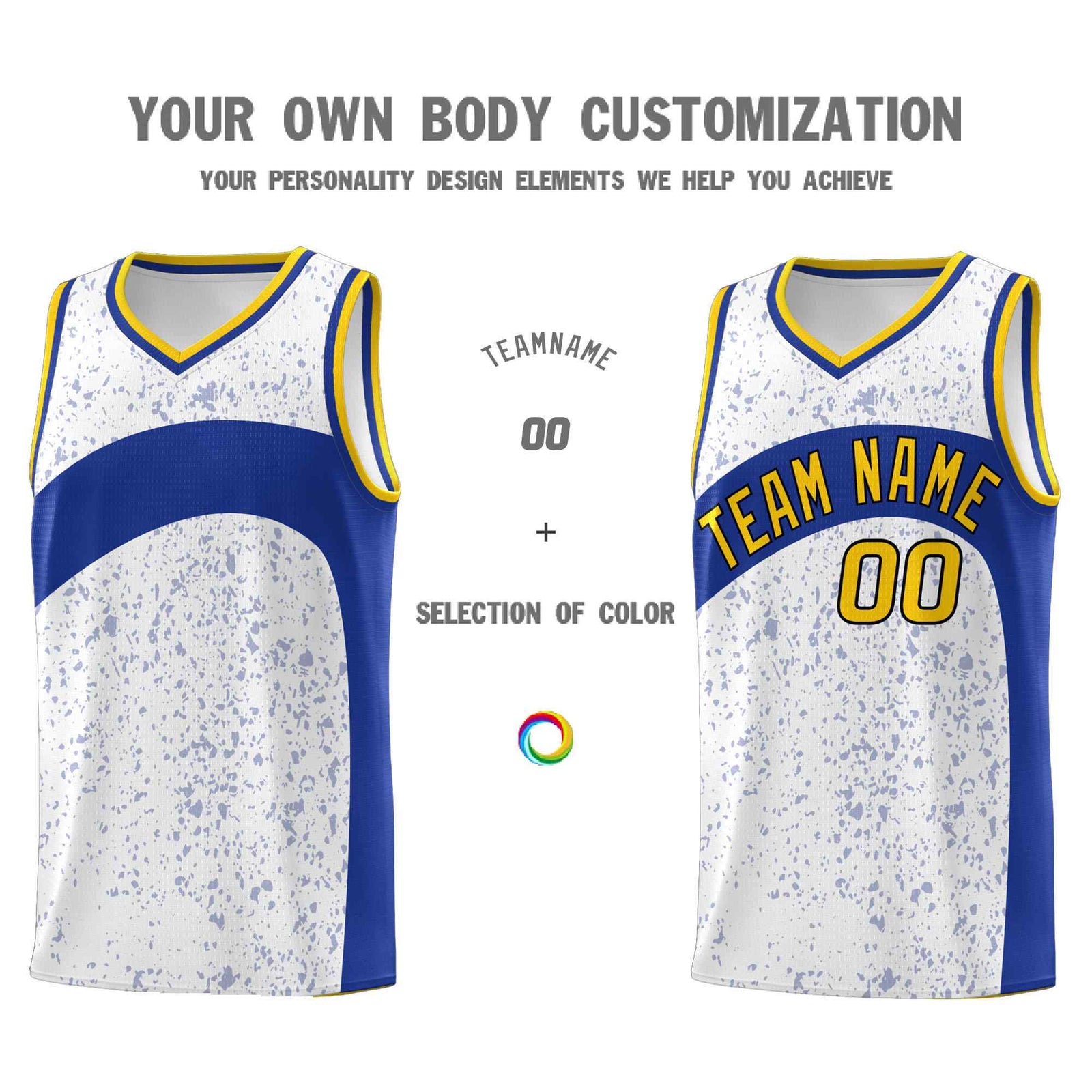 Custom White Royal Dot Graffiti Pattern Irregular Team Names Sports Uniform Basketball Jersey