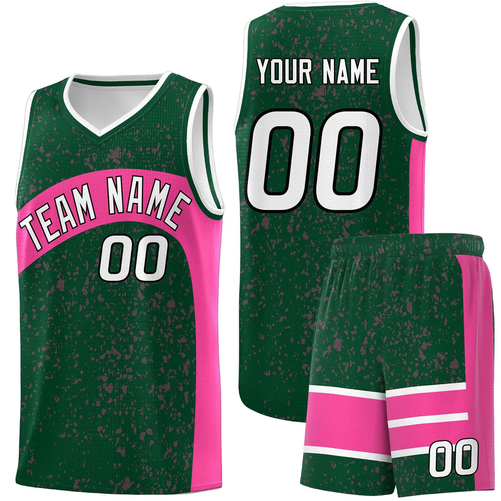 Custom Green Pink Dot Graffiti Pattern Irregular Team Names Sports Uniform Basketball Jersey| KXKSHOP