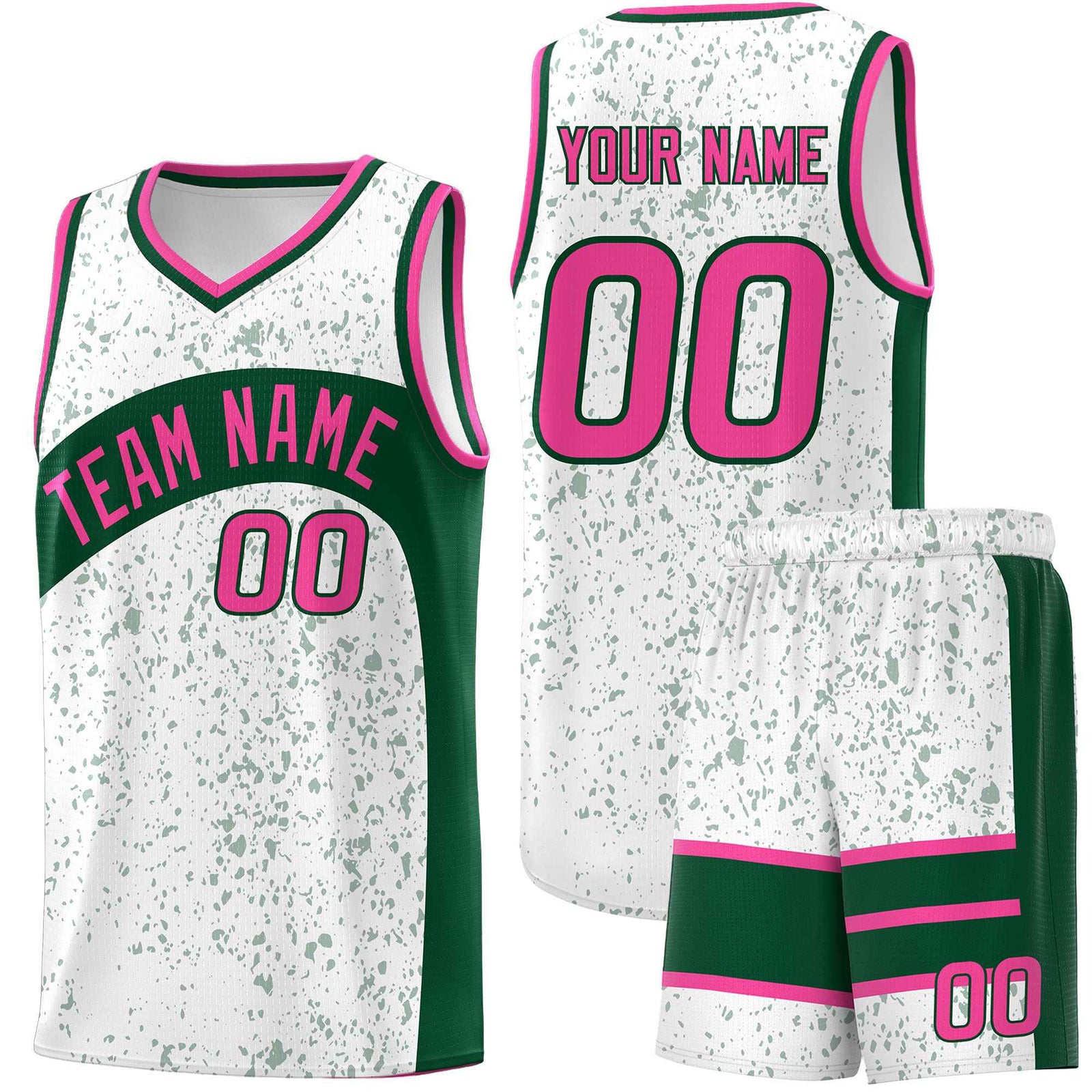 Custom White Green Dot Graffiti Pattern Irregular Team Names Sports Uniform Basketball Jersey| KXKSHOP