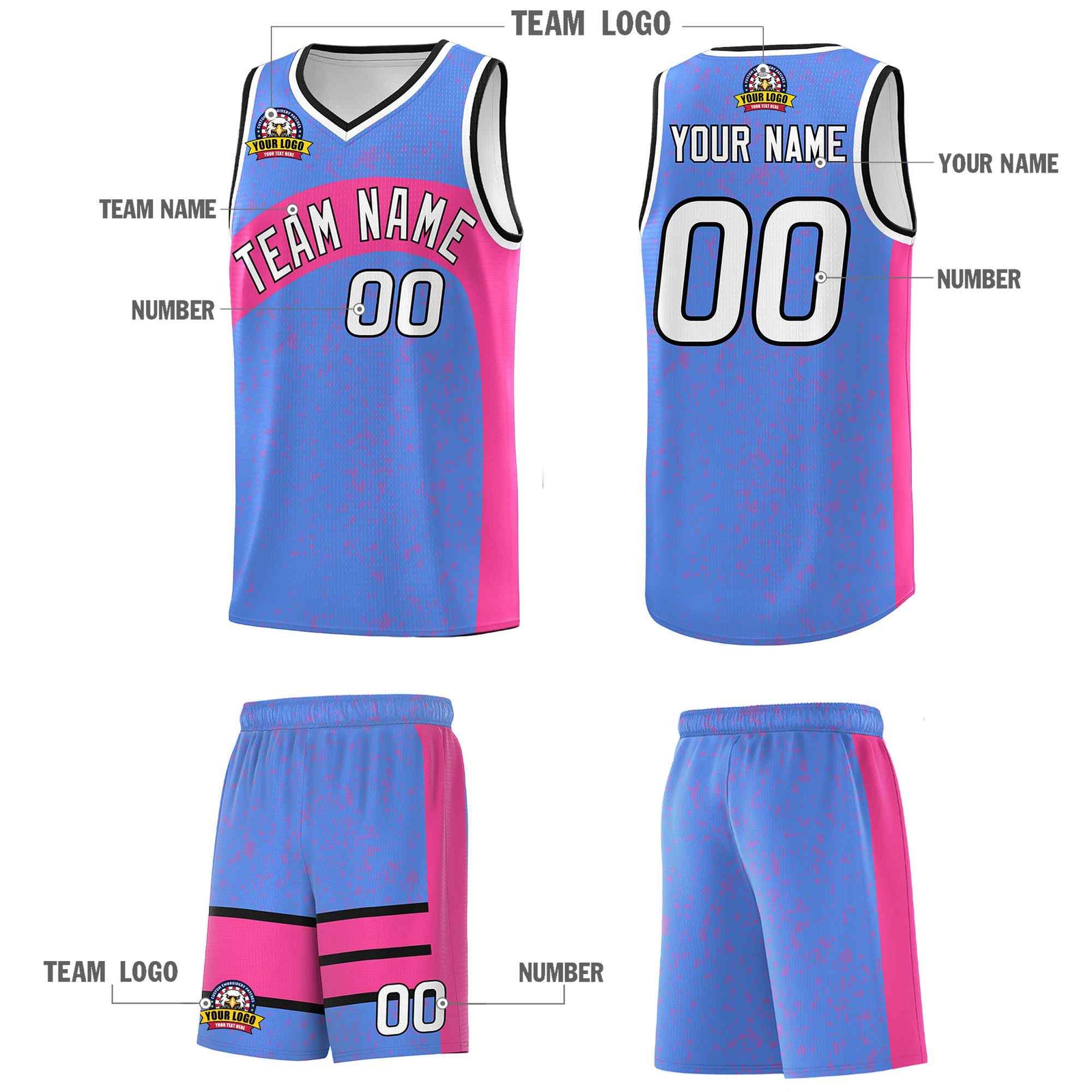 Custom Powder Blue Pink Dot Graffiti Pattern Irregular Team Names Sports Uniform Basketball Jersey