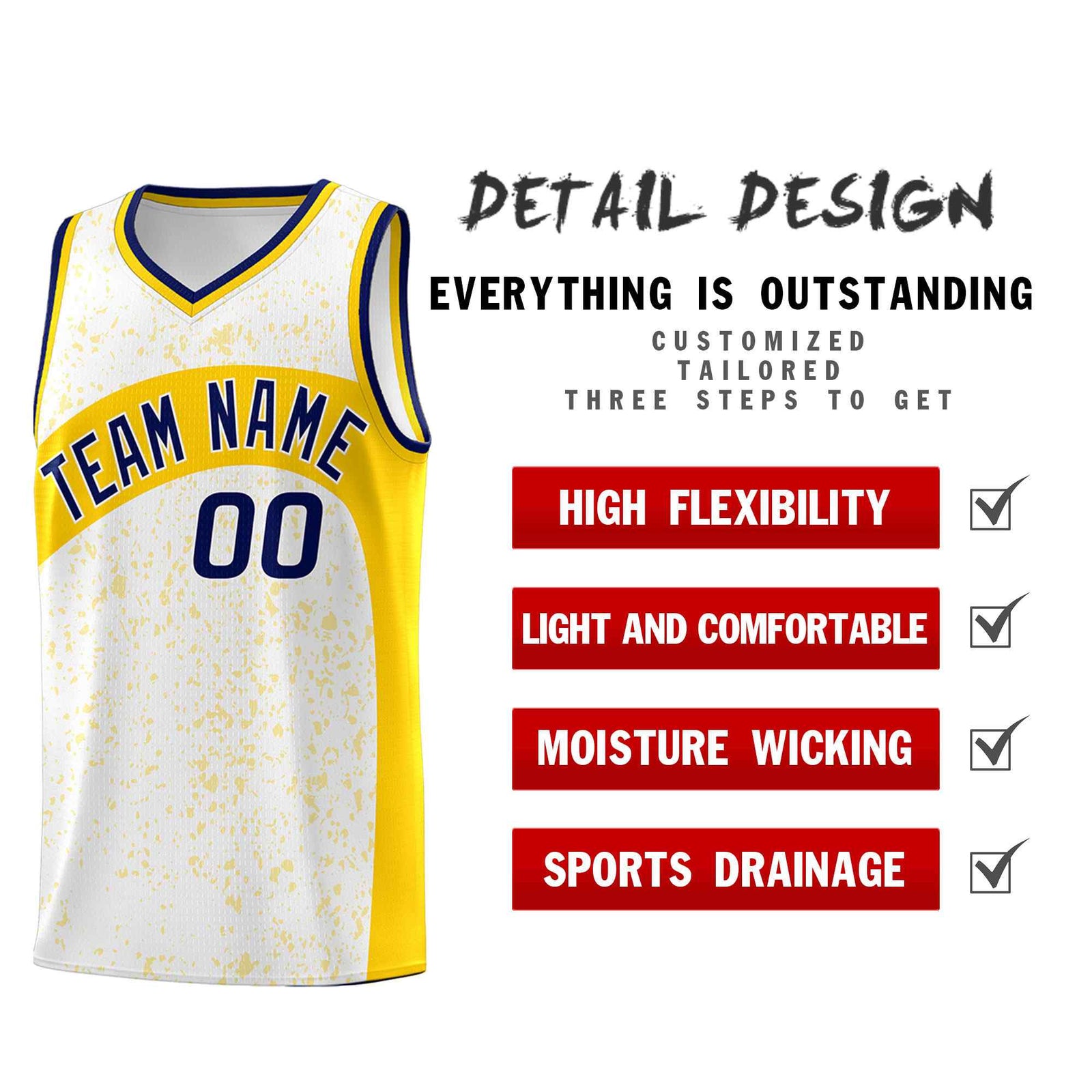 Custom White Gold Dot Graffiti Pattern Irregular Team Names Sports Uniform Basketball Jersey