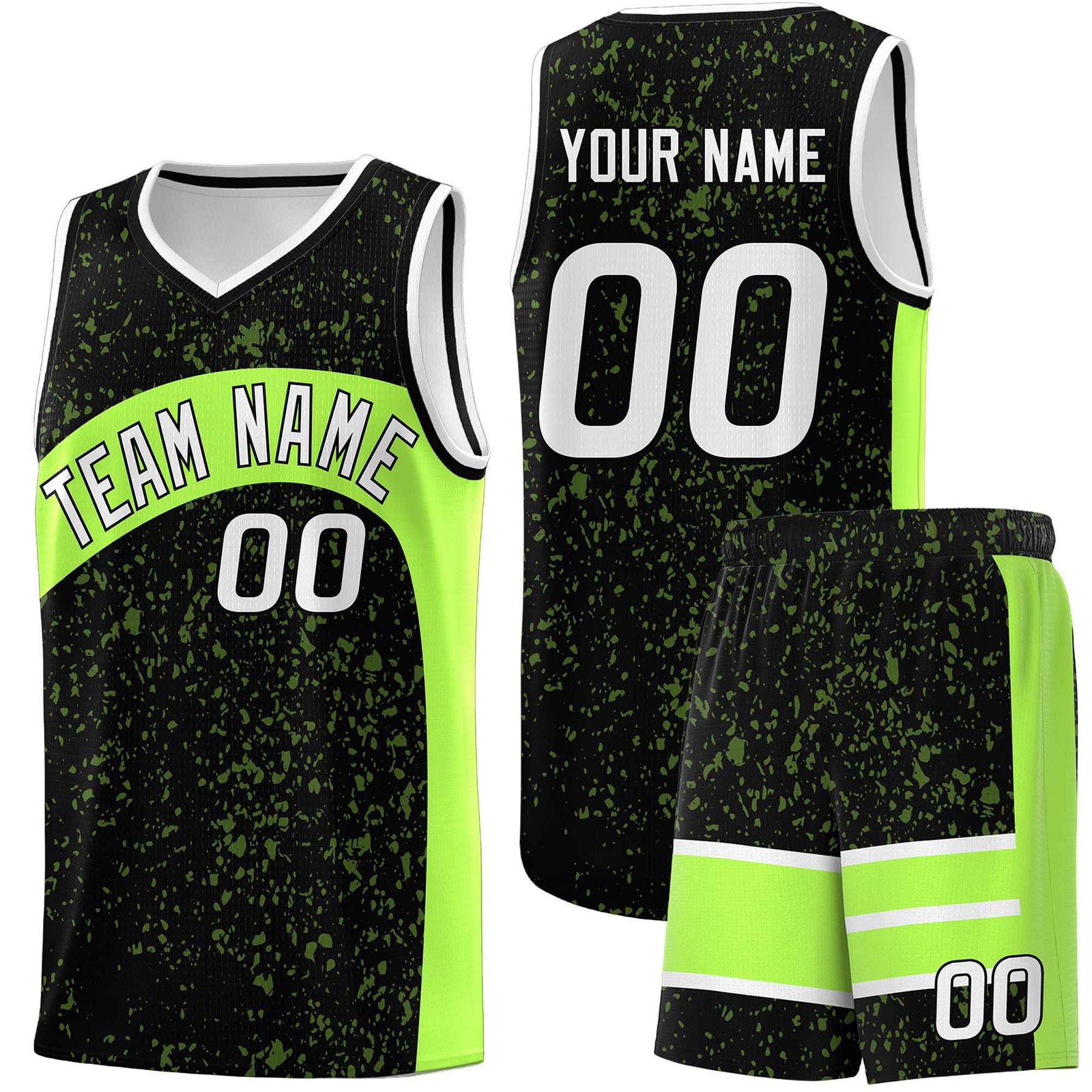 Custom Black Fluorescent Green Dot Graffiti Pattern Irregular Team Names Sports Uniform Basketball Jersey| KXKSHOP