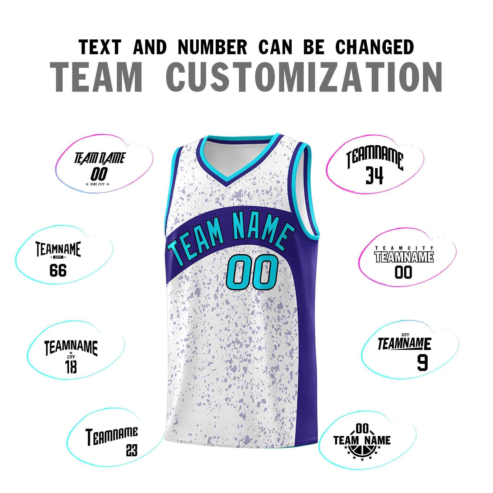 Custom White Royal Dot Graffiti Pattern Irregular Team Names Sports Uniform Basketball Jersey