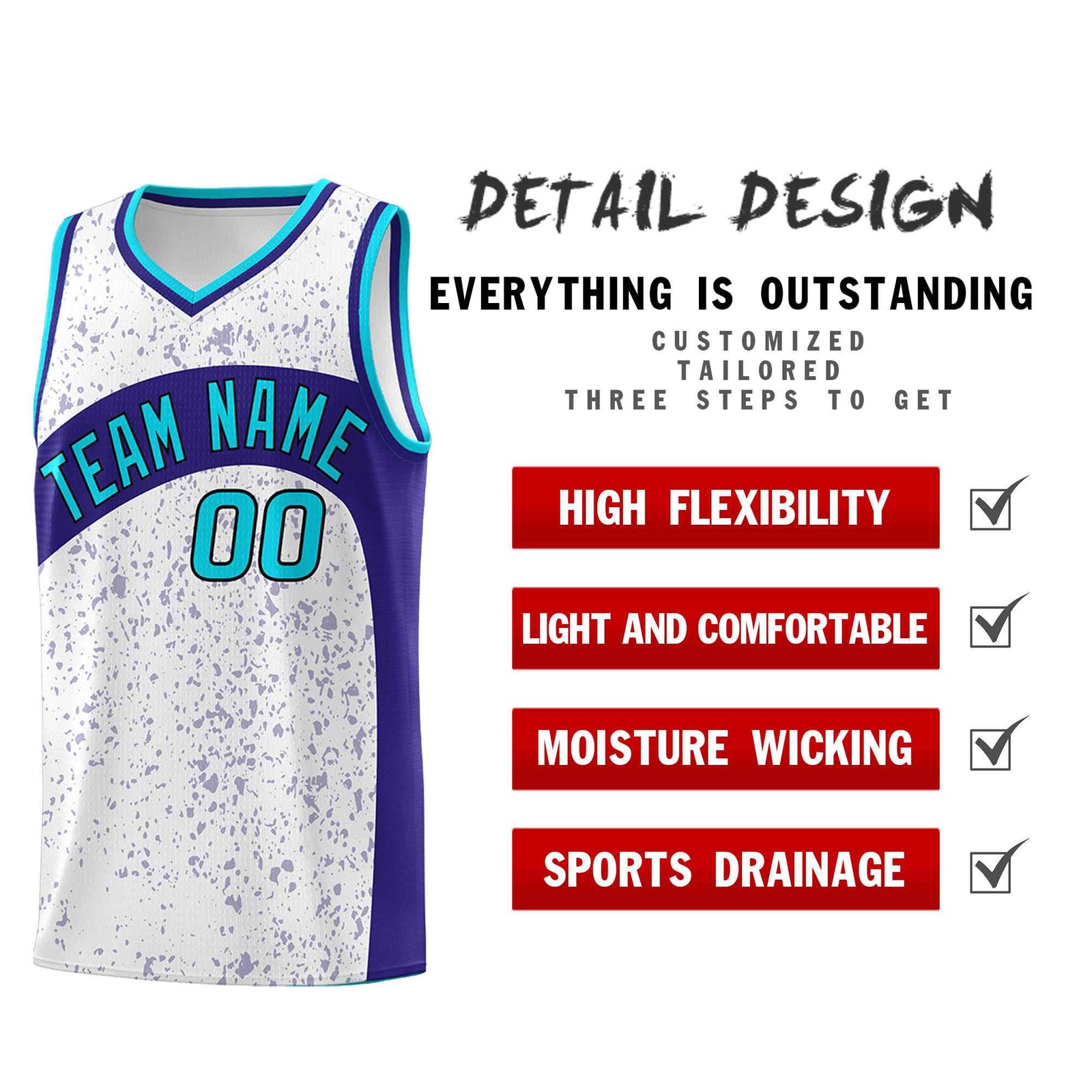 Custom White Royal Dot Graffiti Pattern Irregular Team Names Sports Uniform Basketball Jersey