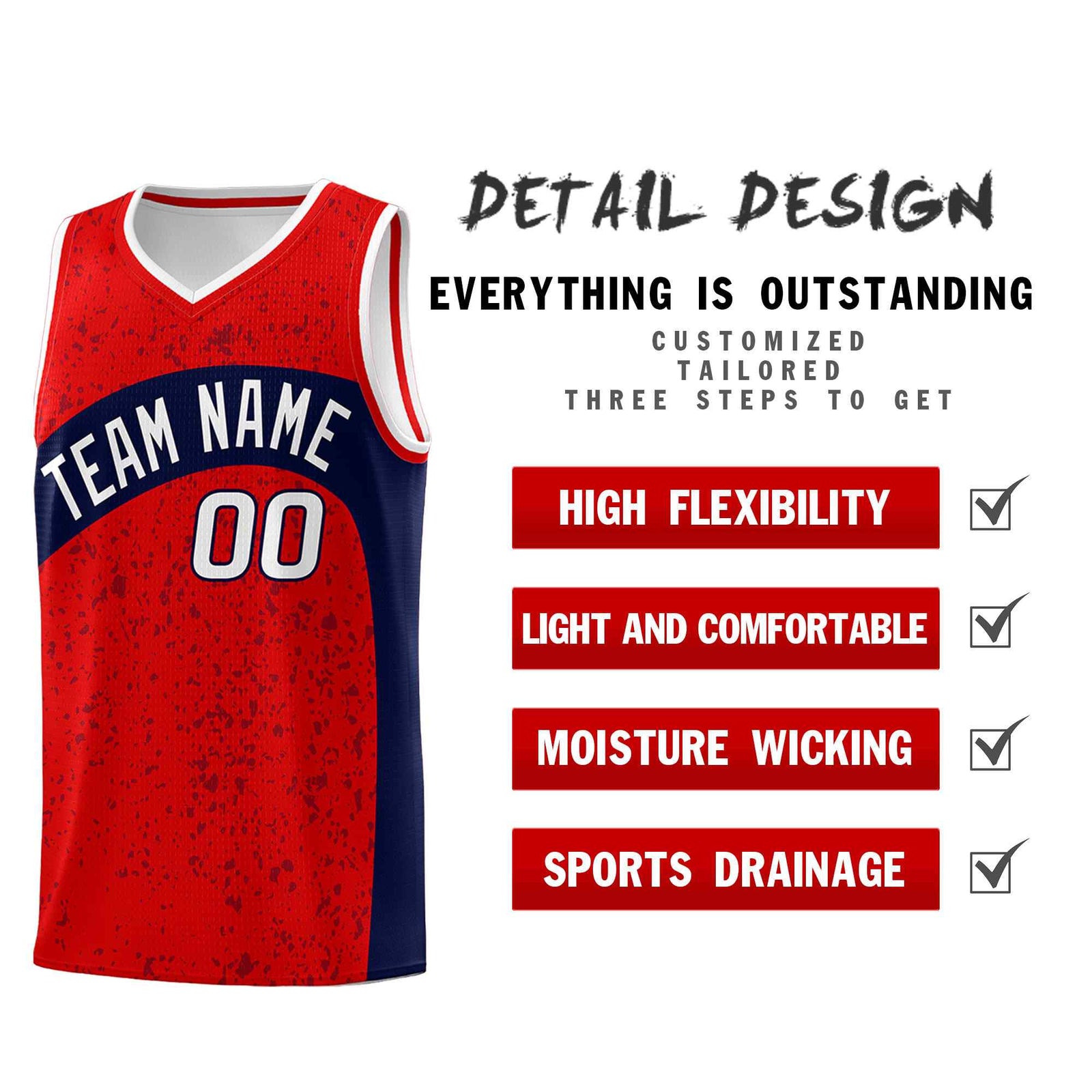 Custom Red Navy Dot Graffiti Pattern Irregular Team Names Sports Uniform Basketball Jersey| KXKSHOP