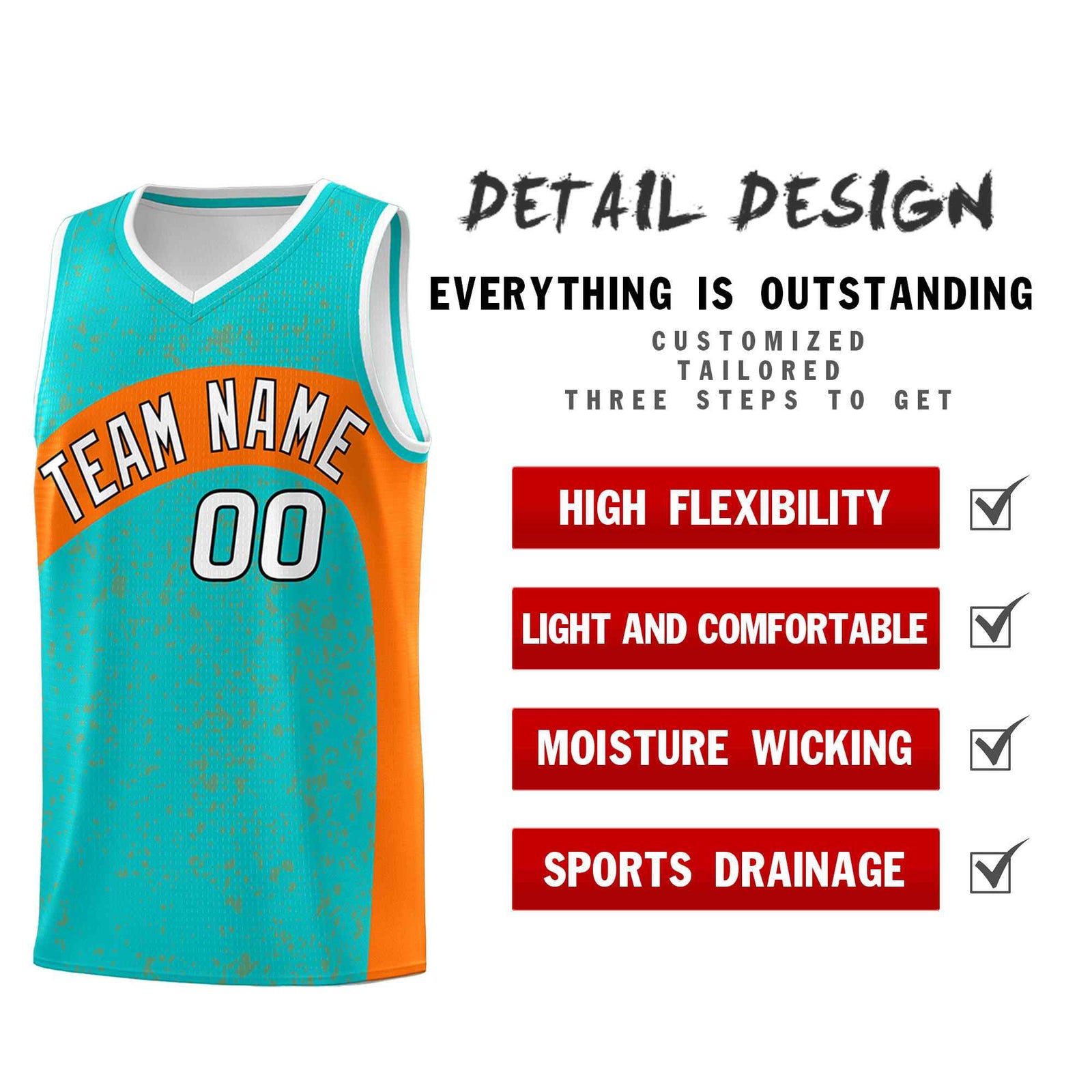 Custom Aqua Orange Dot Graffiti Pattern Irregular Team Names Sports Uniform Basketball Jersey| KXKSHOP