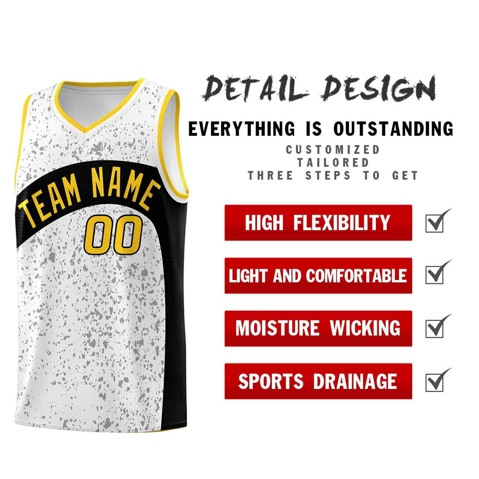 Custom White Black Dot Graffiti Pattern Irregular Team Names Sports Uniform Basketball Jersey| KXKSHOP