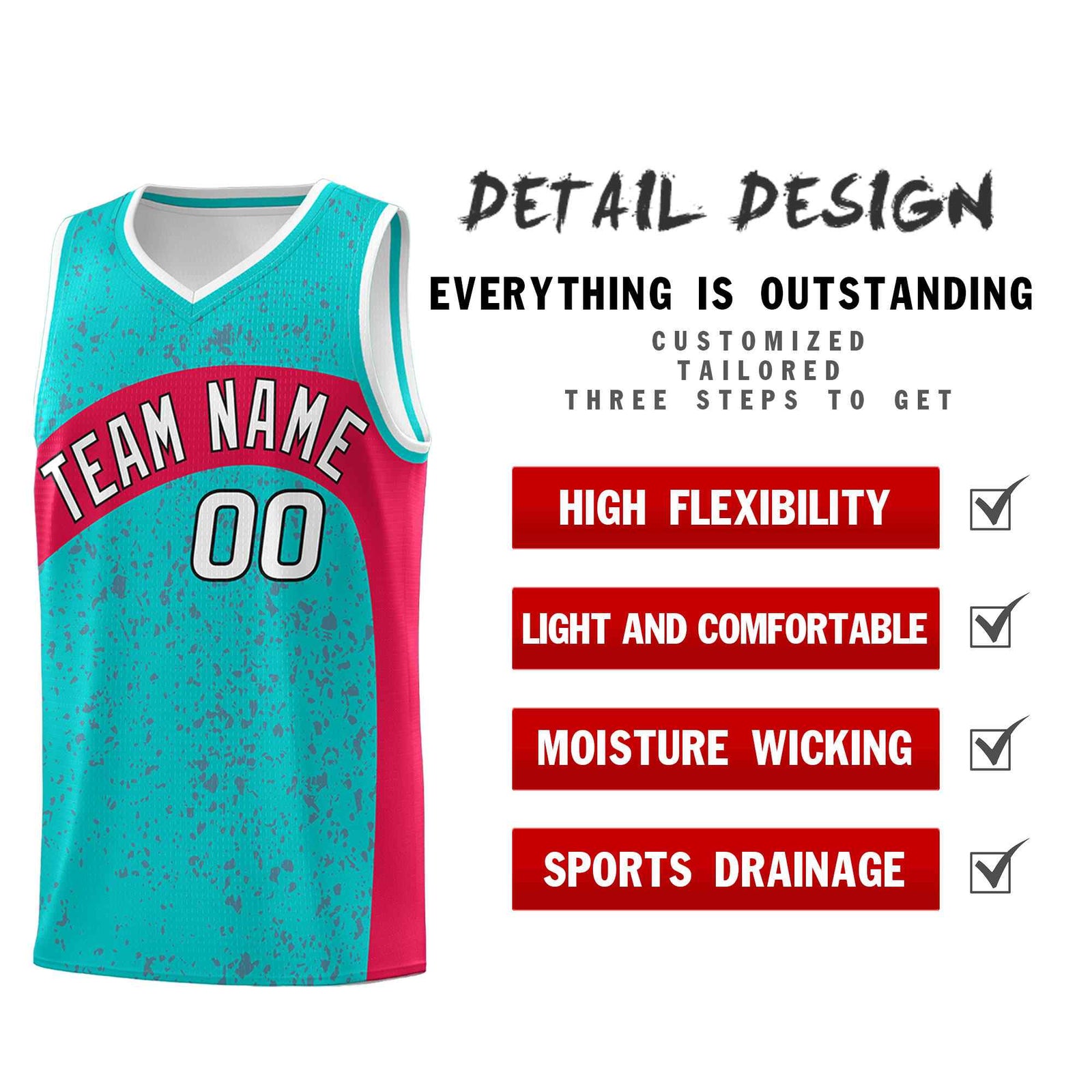 Custom Aqua Red Dot Graffiti Pattern Irregular Team Names Sports Uniform Basketball Jersey| KXKSHOP