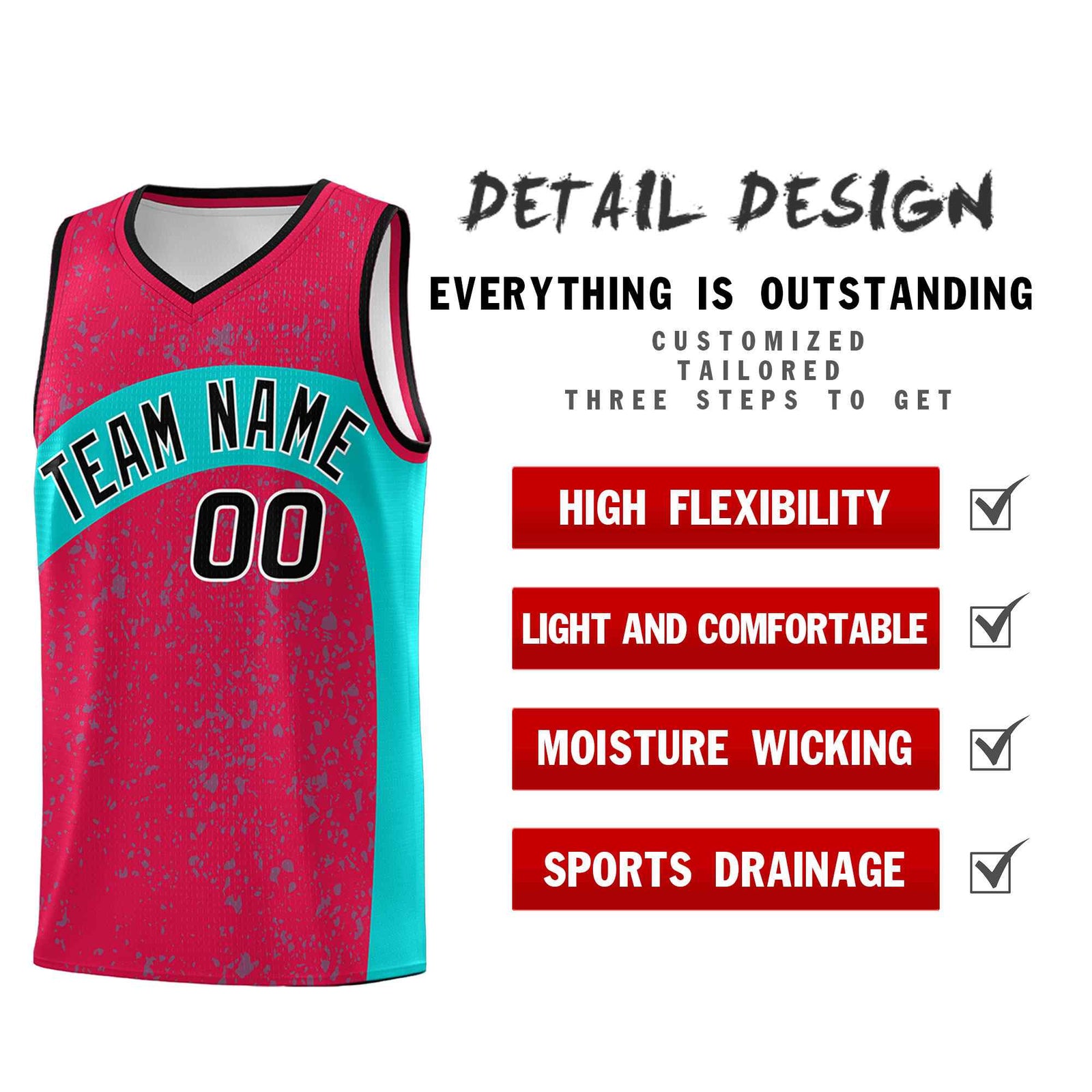 Custom Red Aqua Dot Graffiti Pattern Irregular Team Names Sports Uniform Basketball Jersey| KXKSHOP