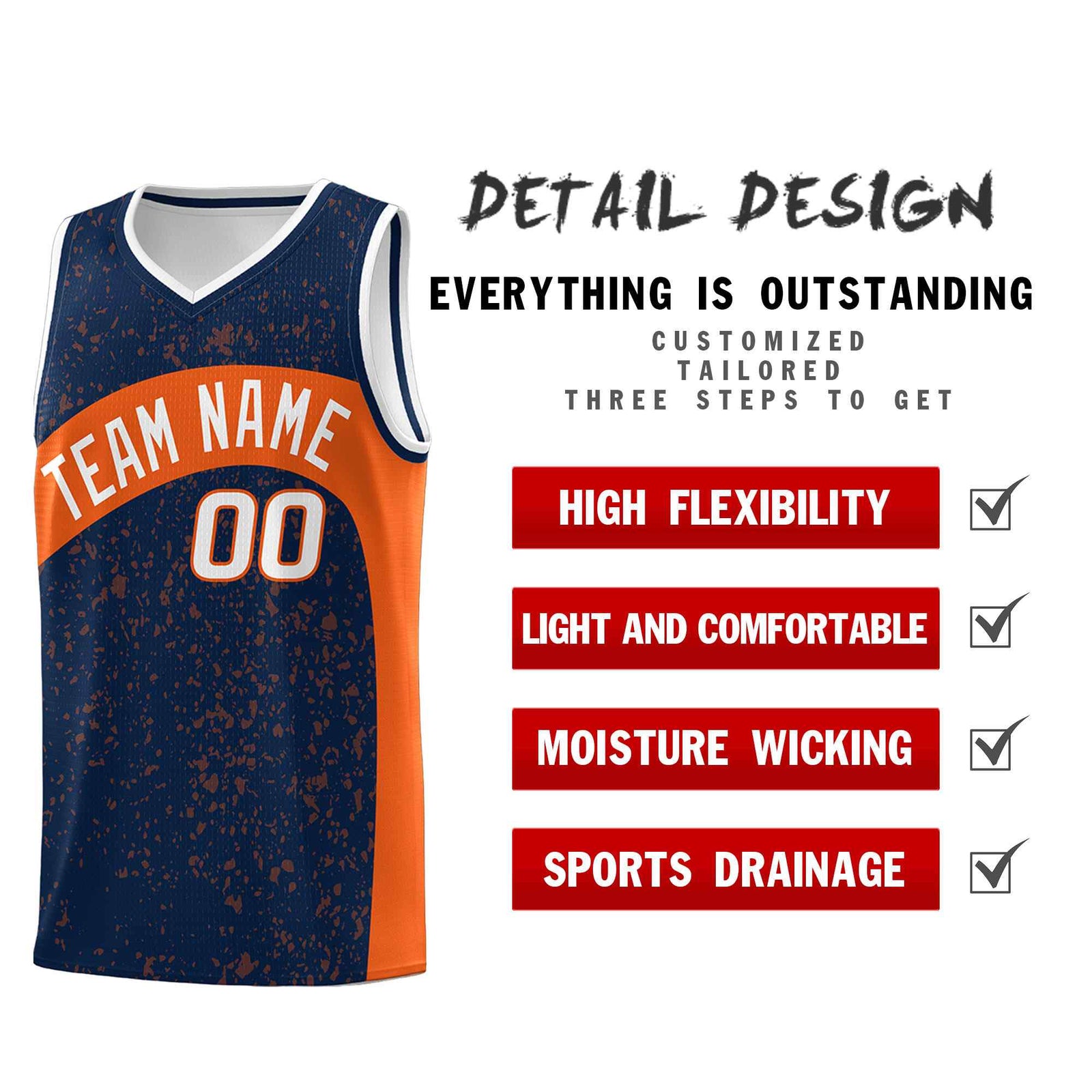 Custom Navy Orange Dot Graffiti Pattern Irregular Team Names Sports Uniform Basketball Jersey| KXKSHOP
