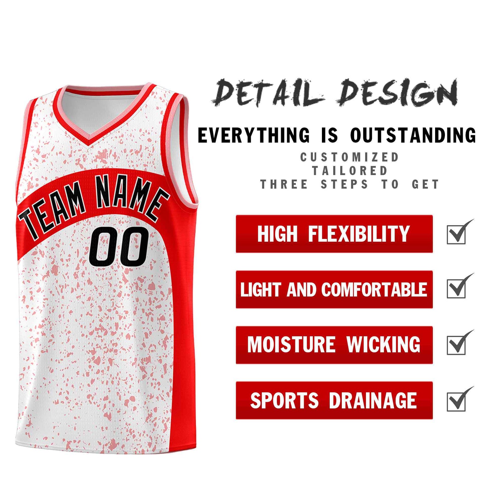 Custom White Light Red Dot Graffiti Pattern Irregular Team Names Sports Uniform Basketball Jersey