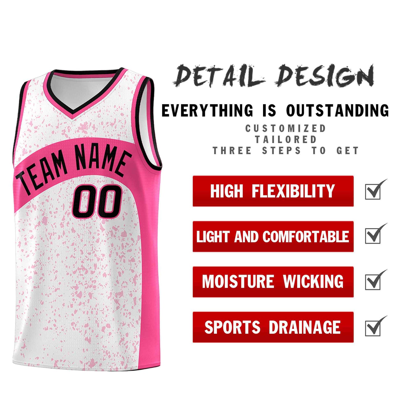 Custom White Pink Dot Graffiti Pattern Irregular Team Names Sports Uniform Basketball Jersey| KXKSHOP