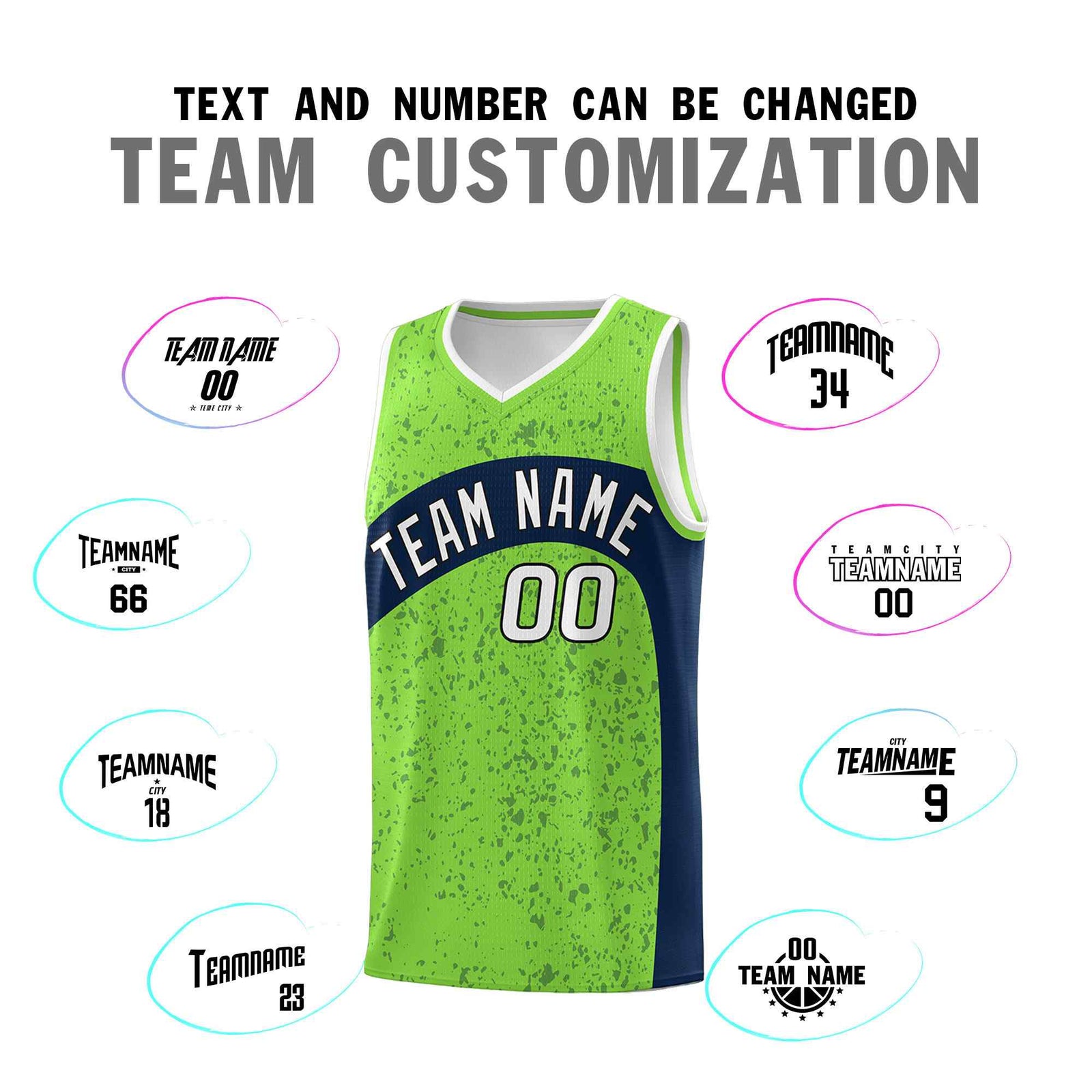 Custom Fluorescent Green Navy Dot Graffiti Pattern Irregular Team Names Sports Uniform Basketball Jersey