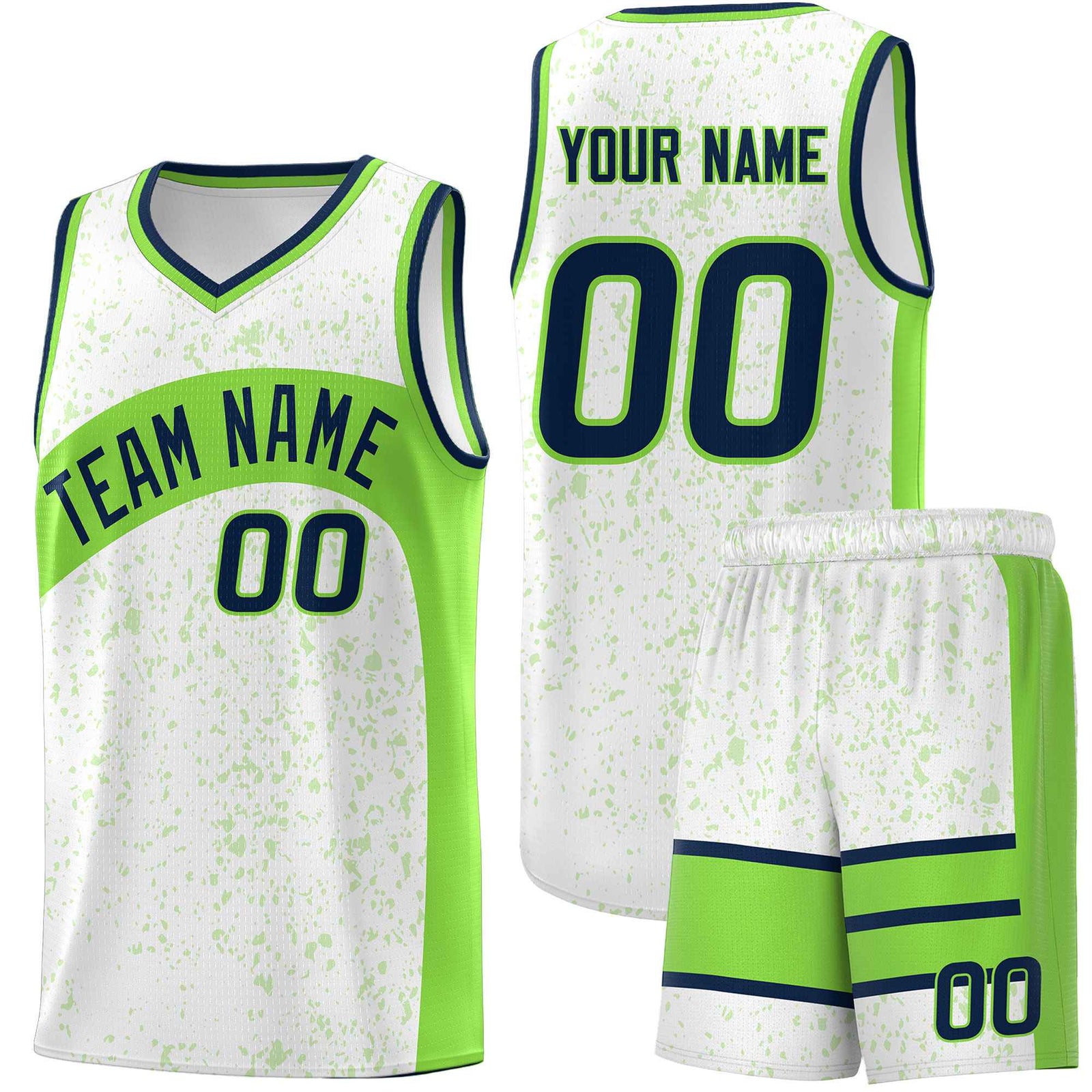 Custom White Fluorescent Green Dot Graffiti Pattern Irregular Team Names Sports Uniform Basketball Jersey| KXKSHOP