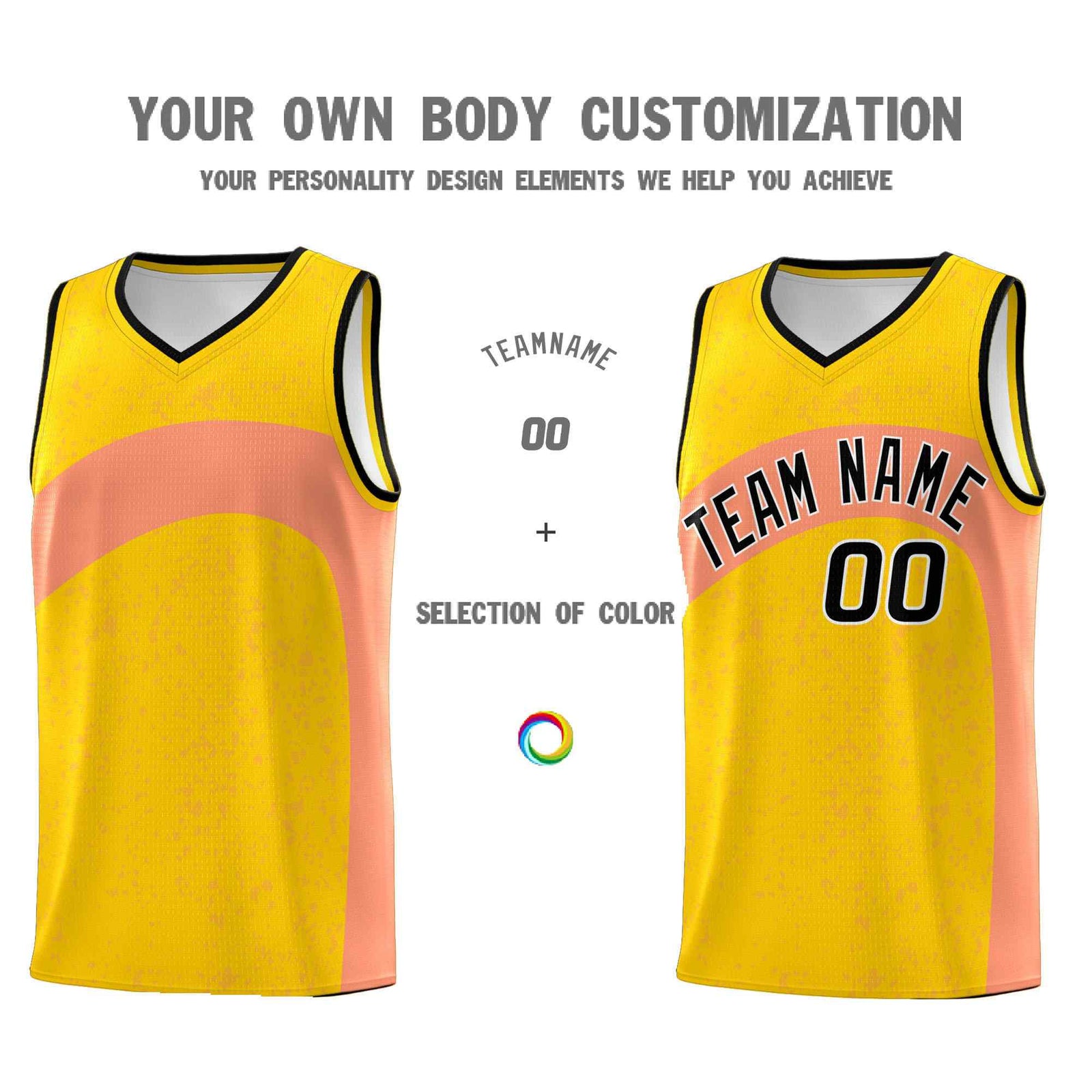 Custom Gold Light Orange Dot Graffiti Pattern Irregular Team Names Sports Uniform Basketball Jersey
