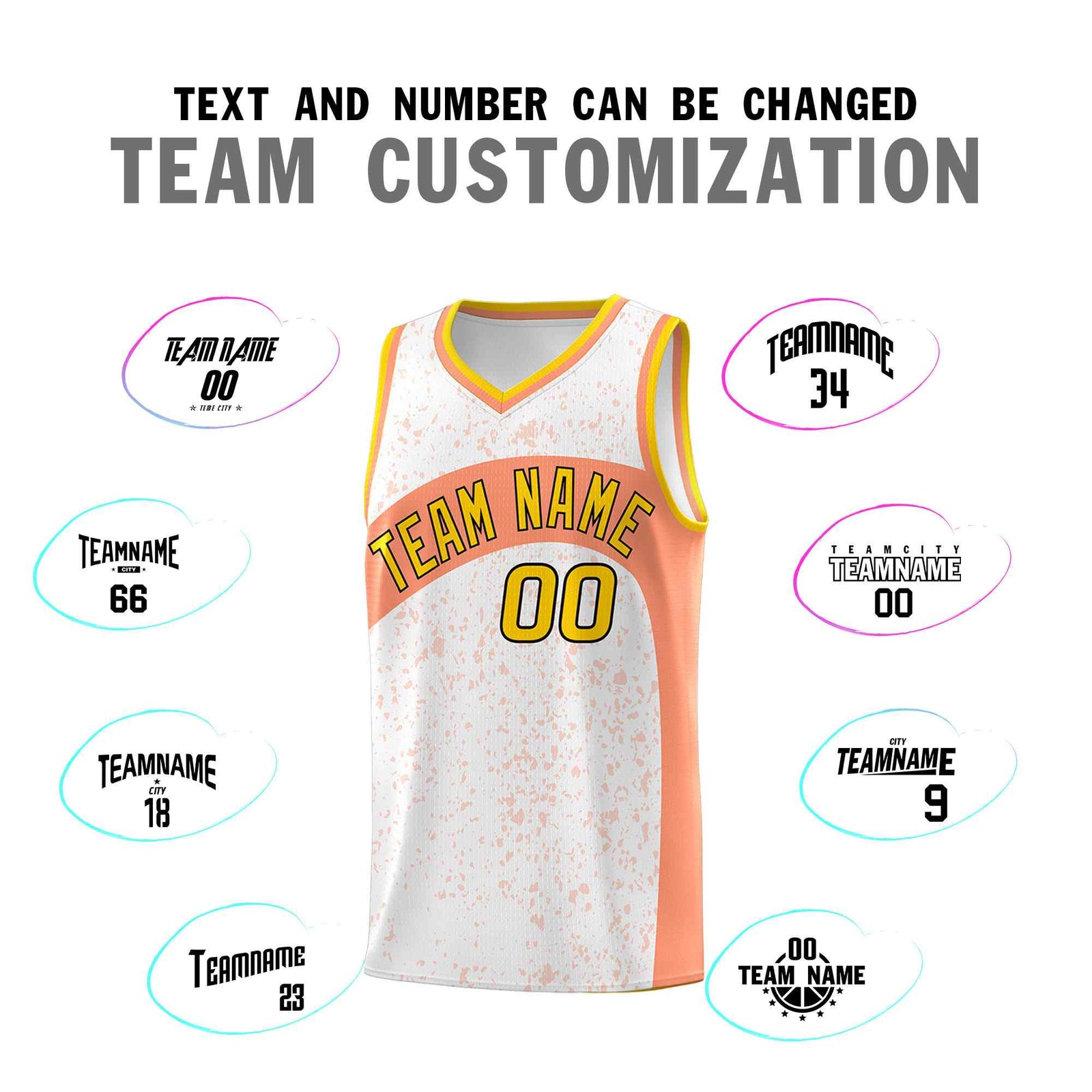 Custom White Light Orange Dot Graffiti Pattern Irregular Team Names Sports Uniform Basketball Jersey